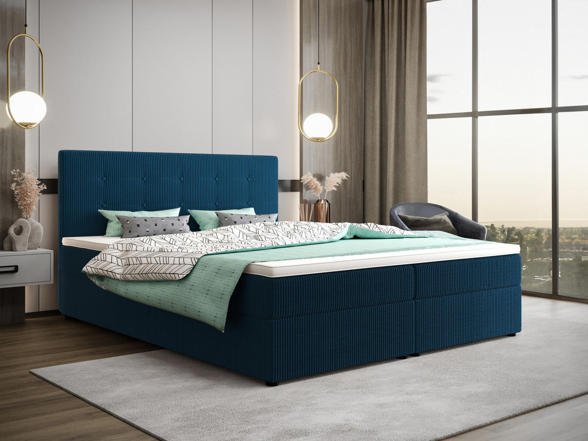 BOXBETT FADO 22 mit Matratze H3, Bonell und Topper 140x200 Zoom 13 - Blau, Holz/Textil (140/200cm) - Bedante