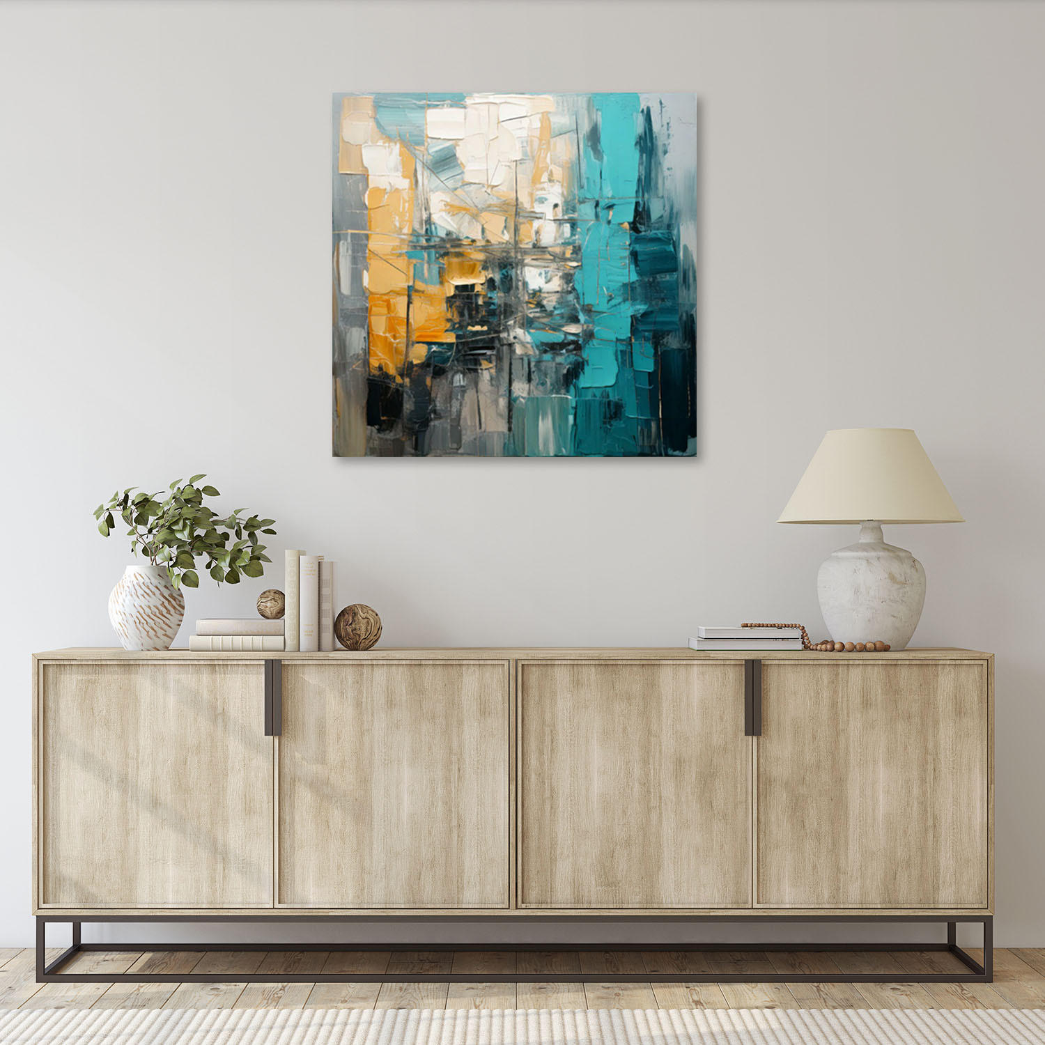 LEINWANDBILD Geometrische Abstraktion Modern 50x50cm - Türkis, Textil (50/50cm) - Feeby