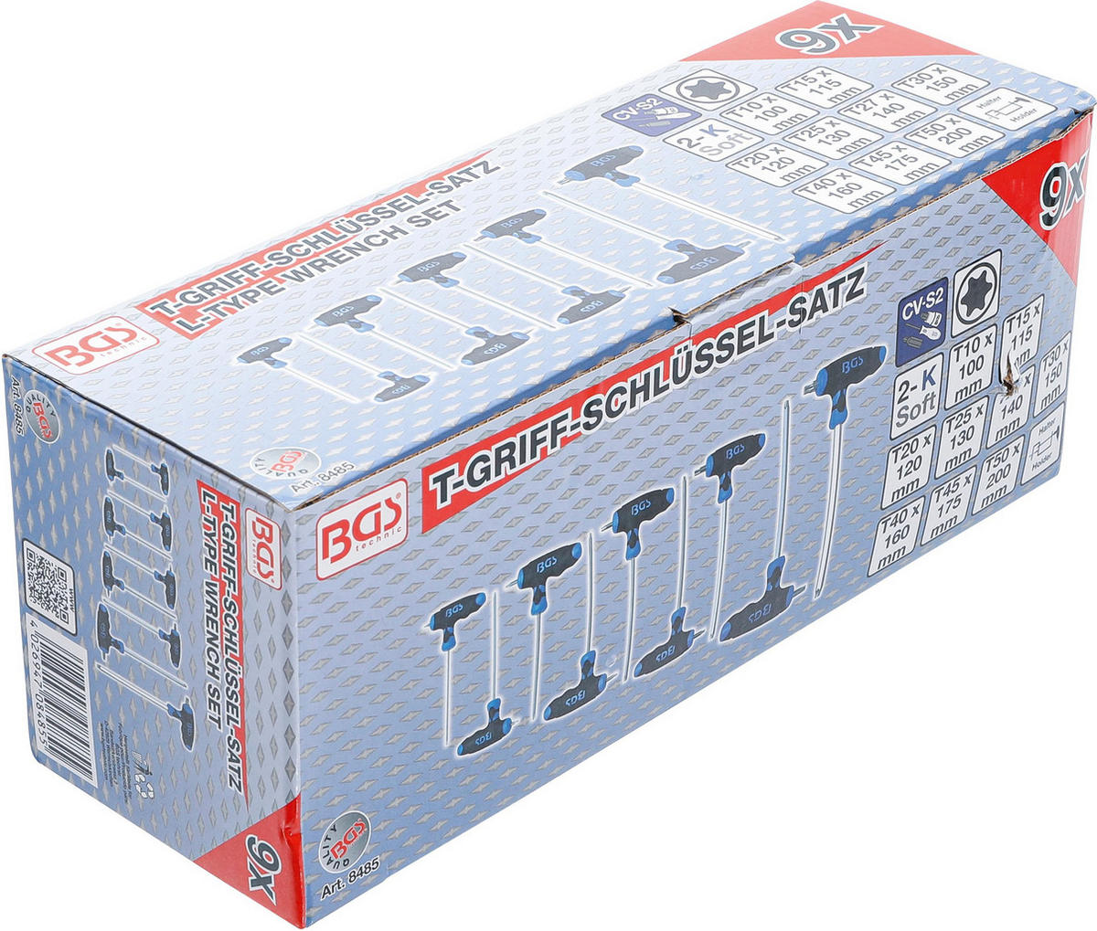 T-GRIFF-SCHLÜSSEL-SATZ | T-PROFIL (FÜR TORX) T10 - T50 | 9-TLG. - Multicolor, Kunststoff/Metall (1/1cm) - BGS technic