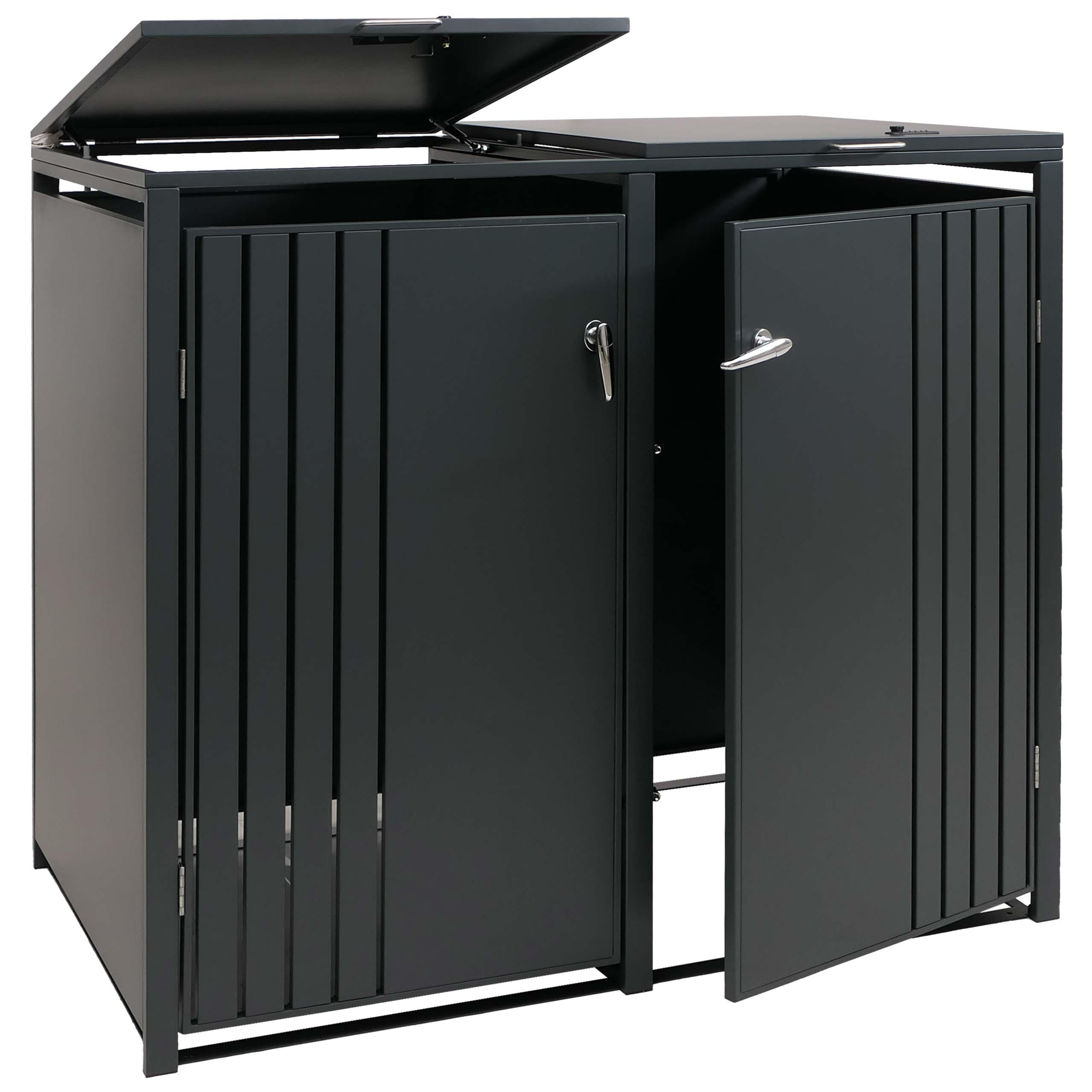 MÜLLTONNENBOX 2er mit Deckel HxBxT 122x132x84cm Anthrazit - Anthrazit, Metall (132/122/84cm) - PROREGAL