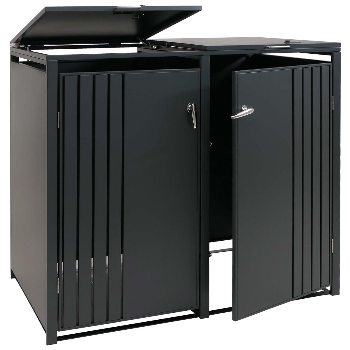 MÜLLTONNENBOX 2er mit Deckel HxBxT 122x132x84cm Anthrazit - Anthrazit, Metall (132/122/84cm) - PROREGAL