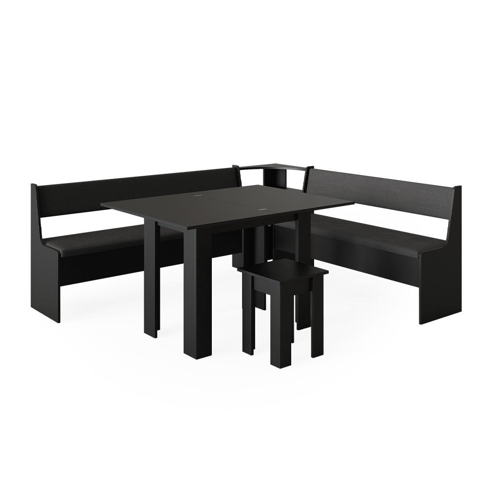 ECKBANKGRUPPE Roman Schwarz 180 x 41.5 cm mit Tisch - Taupe/Schwarz, Holzwerkstoff (210/80/180cm) - Vicco