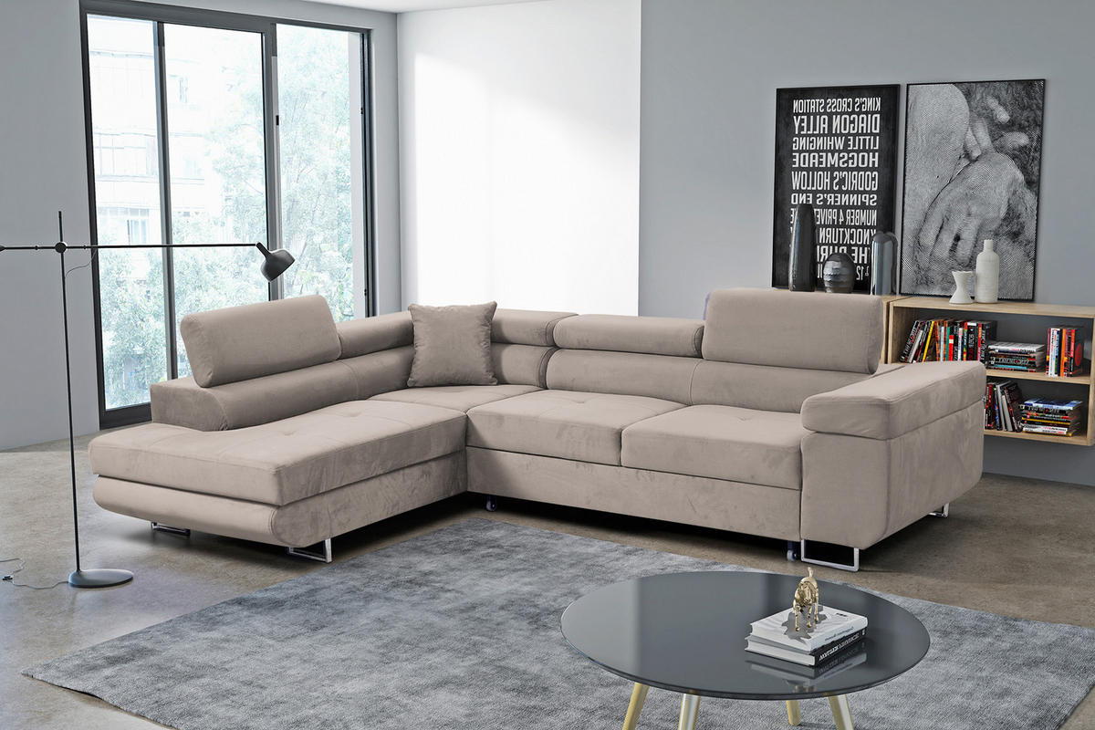 ECKSOFA Marlene III L-Form mit verstellbaren Kopfstützen Schlaffunktion Bettkasten 271 cm links beige - Beige, Kunststoff (271/202cm) - Margaret Hadas24