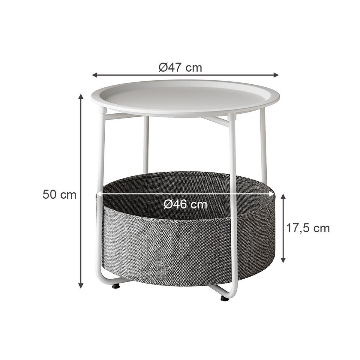 COUCHTISCH Liva Weiß 47 x 50 cm - Weiß, Metall (50/47/50cm) - Vicco