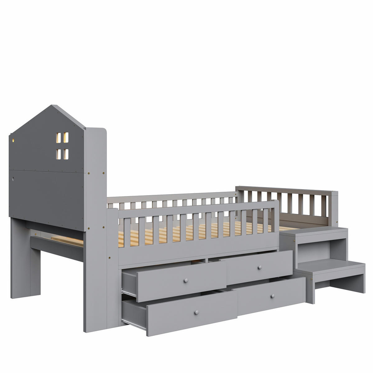 KINDERBETT 90/200 cm DE-01474, in Grau, mit 4 Schubladen, LED-Leuchten und Ladeanschlüssen - Grau, Holz (90/200cm) - ComfortXL