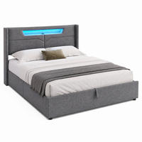BETT mit Stauraum, LED und USB 160x200 cm Leinen Grau - Grau, Metall (160/200cm) - Meubliv