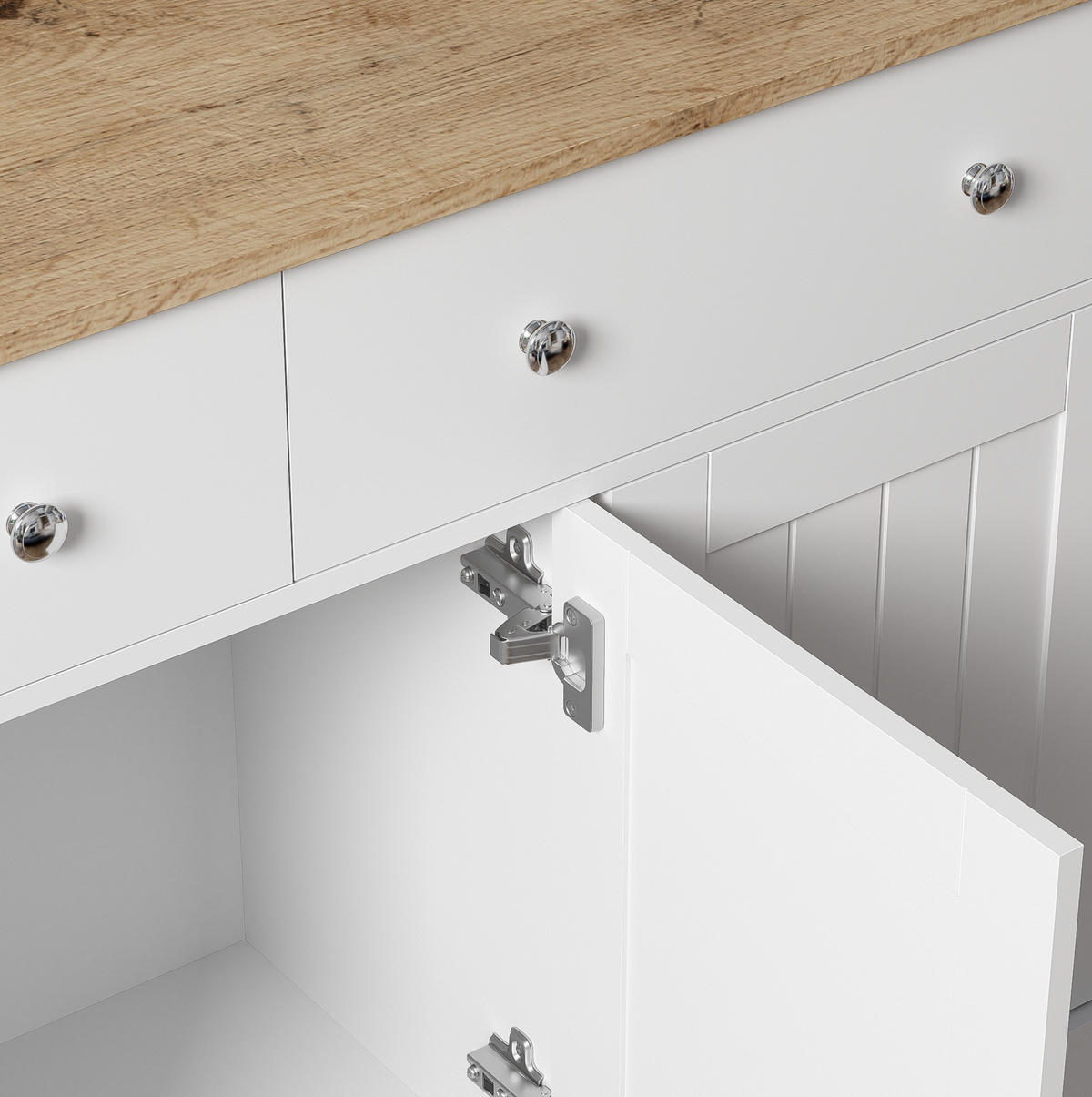SIDEBOARD in Weiß und Naturfarben Kommode mit gravierter Textur für Wohnzimmer und Esszimmer, B120/T36/H80.5 cm - Weiß, Holzwerkstoff/Metall (120/80.5/36cm) - STILVORA