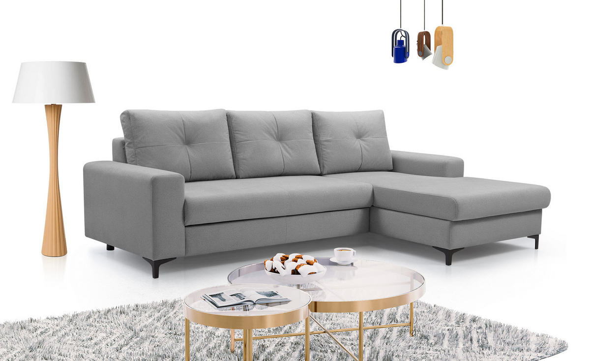 ECKSOFA AVRA L-förmig, mit Stauraumbehälter-in RINO-Stoff, Komfort & Eleganz, lose Rückenkissen, freistehend, RECHTS 251x165x85 cm Dark grey - Dunkelgrau, Holz/Textil (251/165cm) - DomoHome