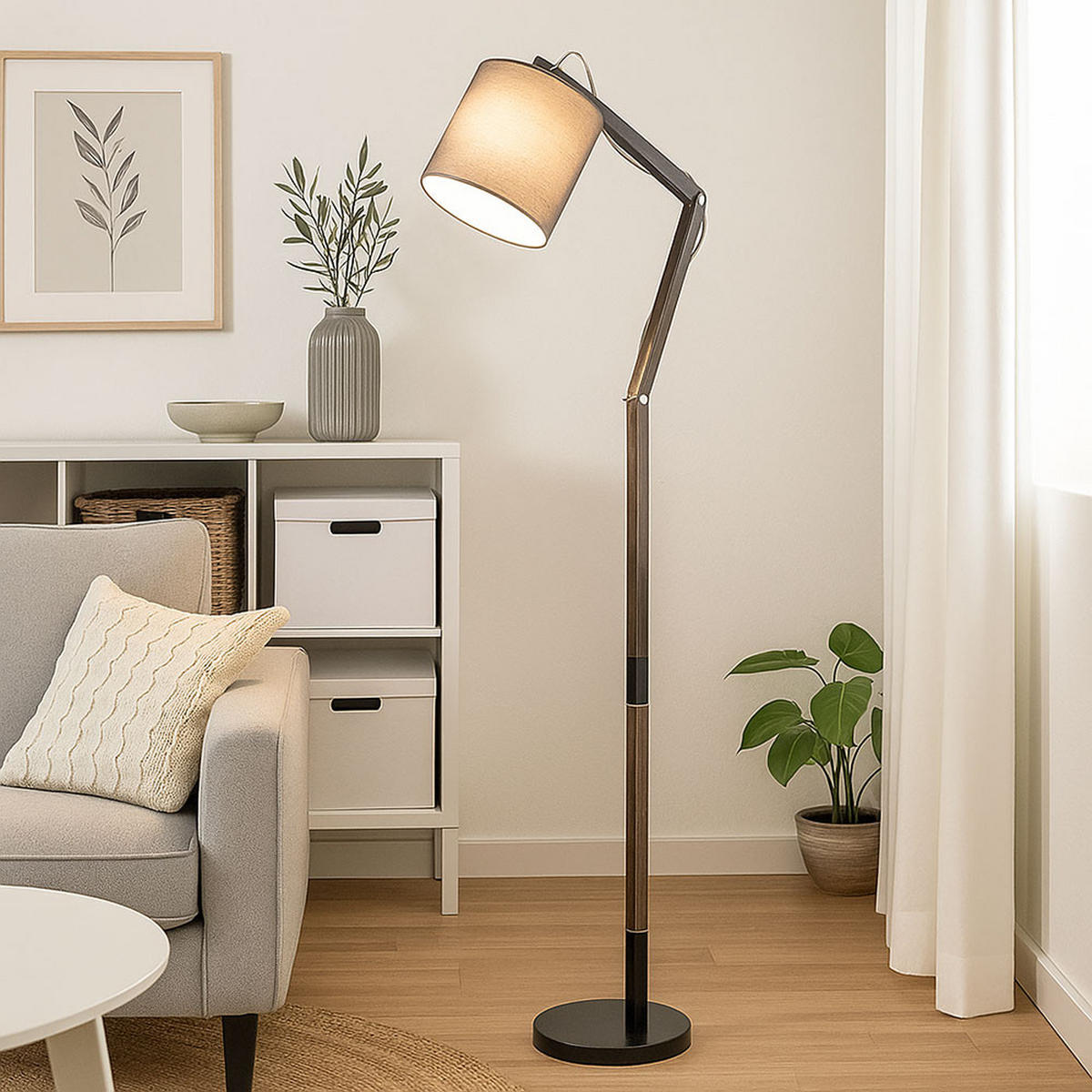 LED STEHLEUCHTE Mattis Schwarz Metall - Schwarz, Holz (75/25/172cm) - Globo Lighting