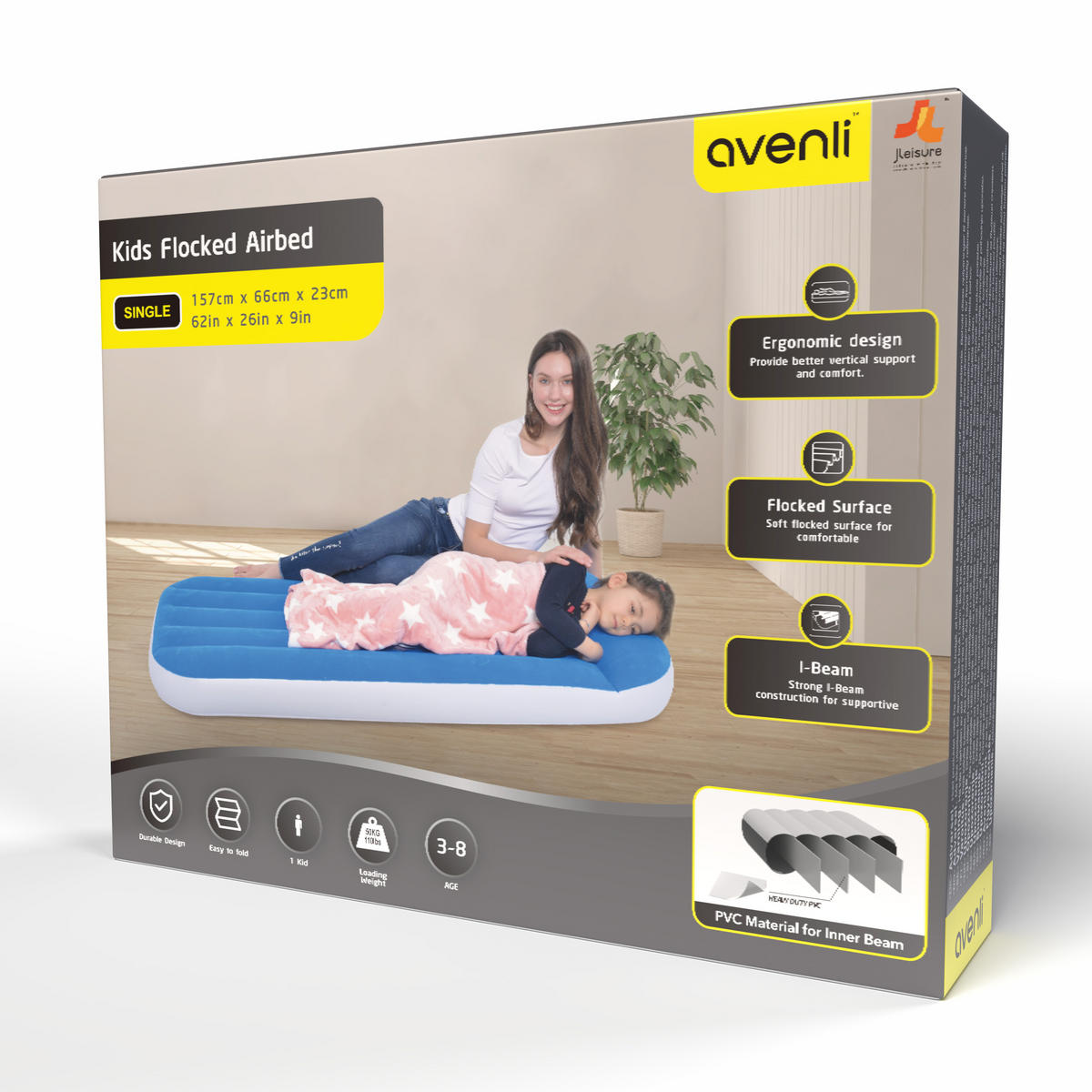 LUFTBETT Luftmatratze Camping Kinder 157 x 66 x 23 cm blau aufblasbar ohne Pumpe - Blau, Kunststoff (66/157cm) - Avenli