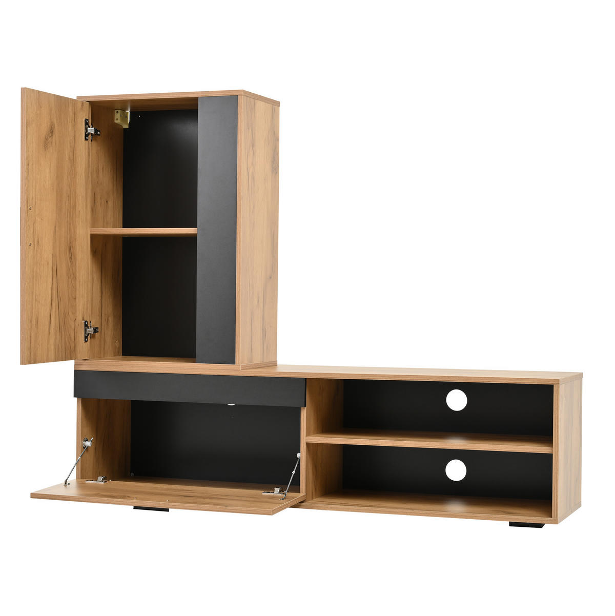 WOHNWAND / Lowboard 140/35/39 cm, 3-teilig, mit Soft-Close und Wandregal - Naturfarben, Holzwerkstoff (140/39/35cm) - BEAOK