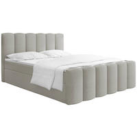 BOXBETT Serenity mit Bettkasten, Boucle Grau 160x200 cm – inkl. H4 Taschenfederkern Matratze & Foam Topper - Hellgrau/Schwarz, Holz/Holzwerkstoff (160/200cm) - WFL GROUP