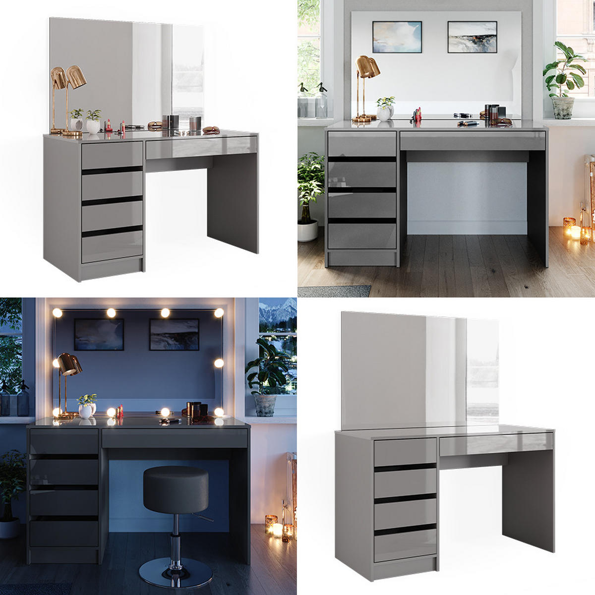 SCHMINKTISCH Sherry Grau 120 cm - Grau, Holzwerkstoff (120/75/55cm) - Vicco