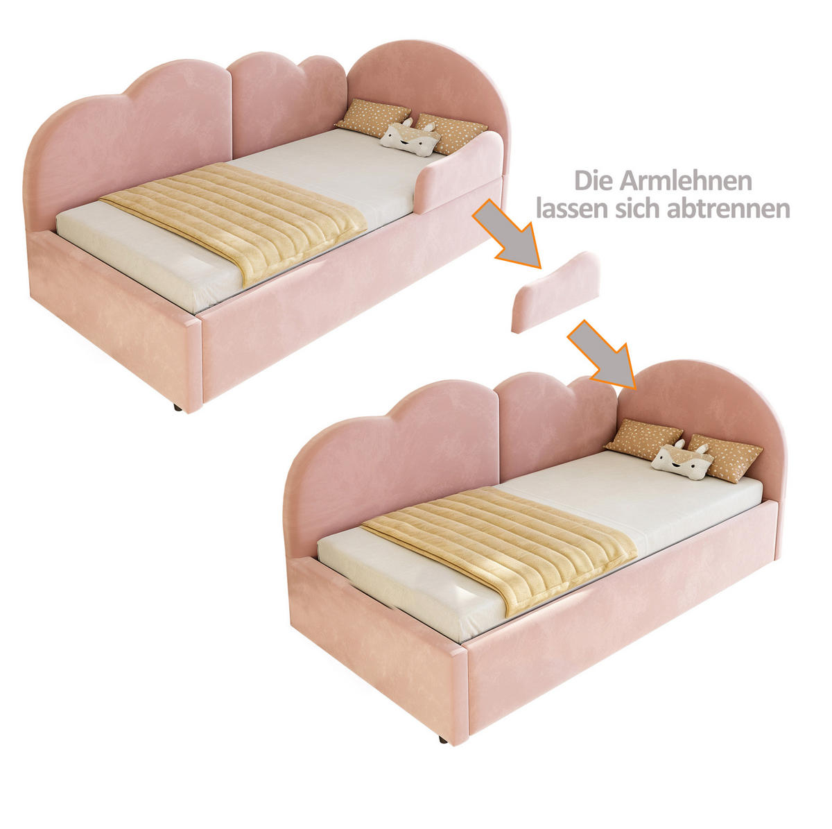 POLSTERBETT Ausziehbares Schlafsofa Samt 90x200 cm Pink ausziehbar L-Form mit wolkenförmigem Kopfteil - Pink, Textil (90/200cm) - Modfu