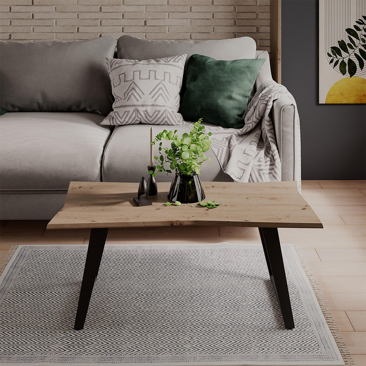 COUCHTISCH Yan Artisan 100 x 50 cm - Hellgrau, Holzwerkstoff (50/100/40cm) - Vicco