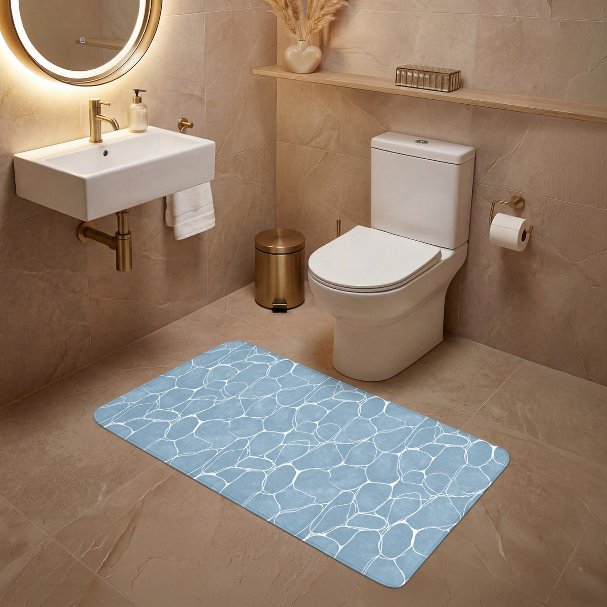 WC PŘEDLOŽKA Organic - vzor - modrá 120x60 cm - světle modrá, textil/plast (120/1cm) - OnlyWow
