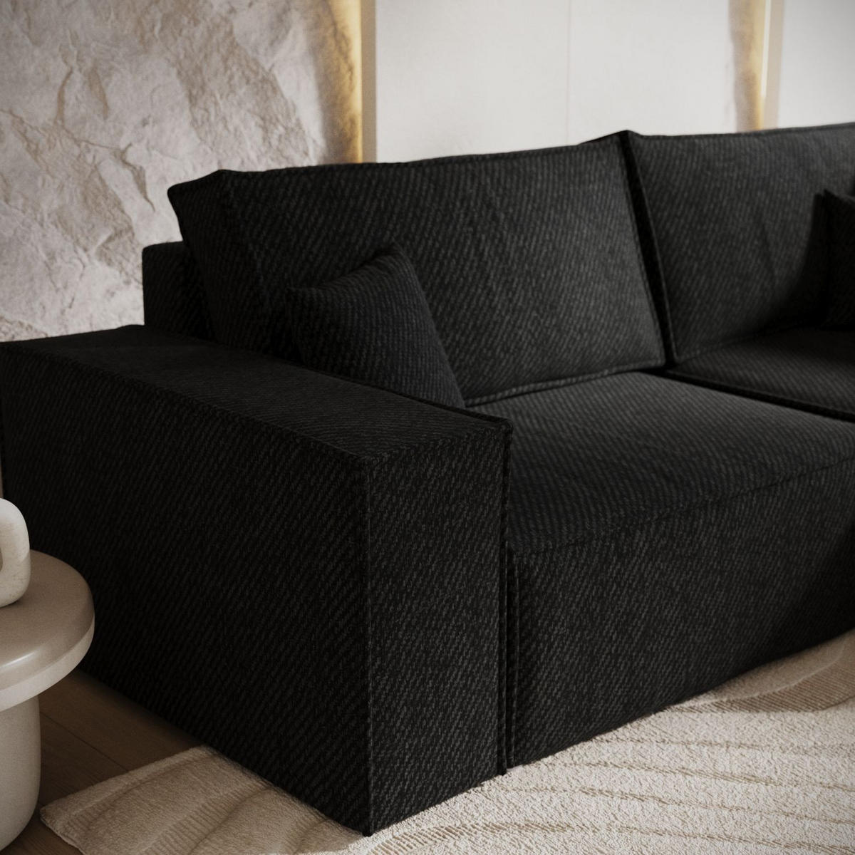 ECKSOFA AVION mit Schlaffunktion Schwarz im Neve Stoff - Schwarz, Holz/Holzwerkstoff (253/148cm) - AltaBeds