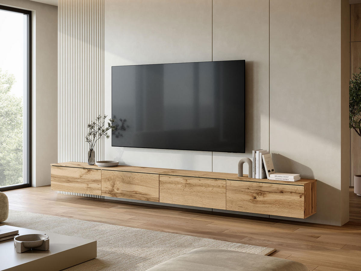 TV-LOWBOARD D300 mit weißer LED Beleuchtung - Silberfarben/Eiche Wotan, Holzwerkstoff/Kunststoff (300/30/33cm) - MIRJAN24