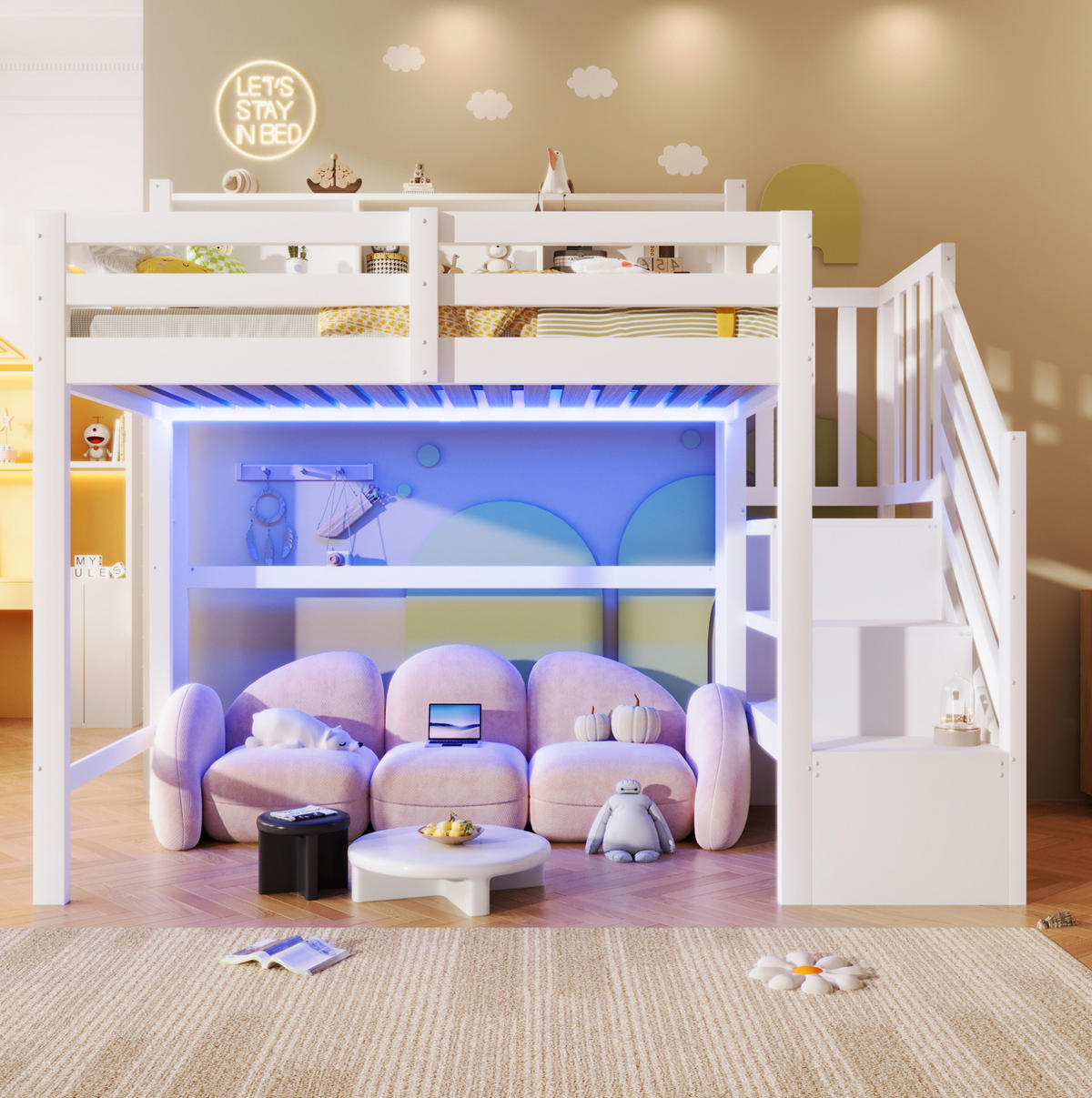 HOCHBETT 90/200 cm aus Kiefernholz mit LED-Leuchten, Weiß - Weiß, Holz (90/200cm) - OKMYHOME