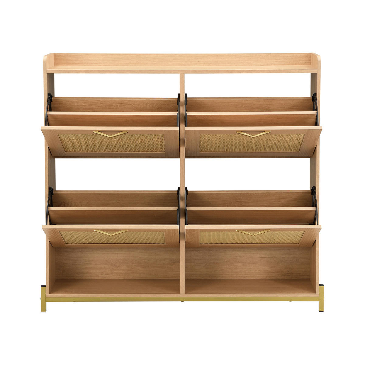 SCHUHSCHRANK schmal Holz Metall Sockel kompakt geschlossene Fächer Ablage Eingangsbereich - Eichefarben/Goldfarben, Holzwerkstoff/Metall (108.5/100/24cm) - EVRYAE