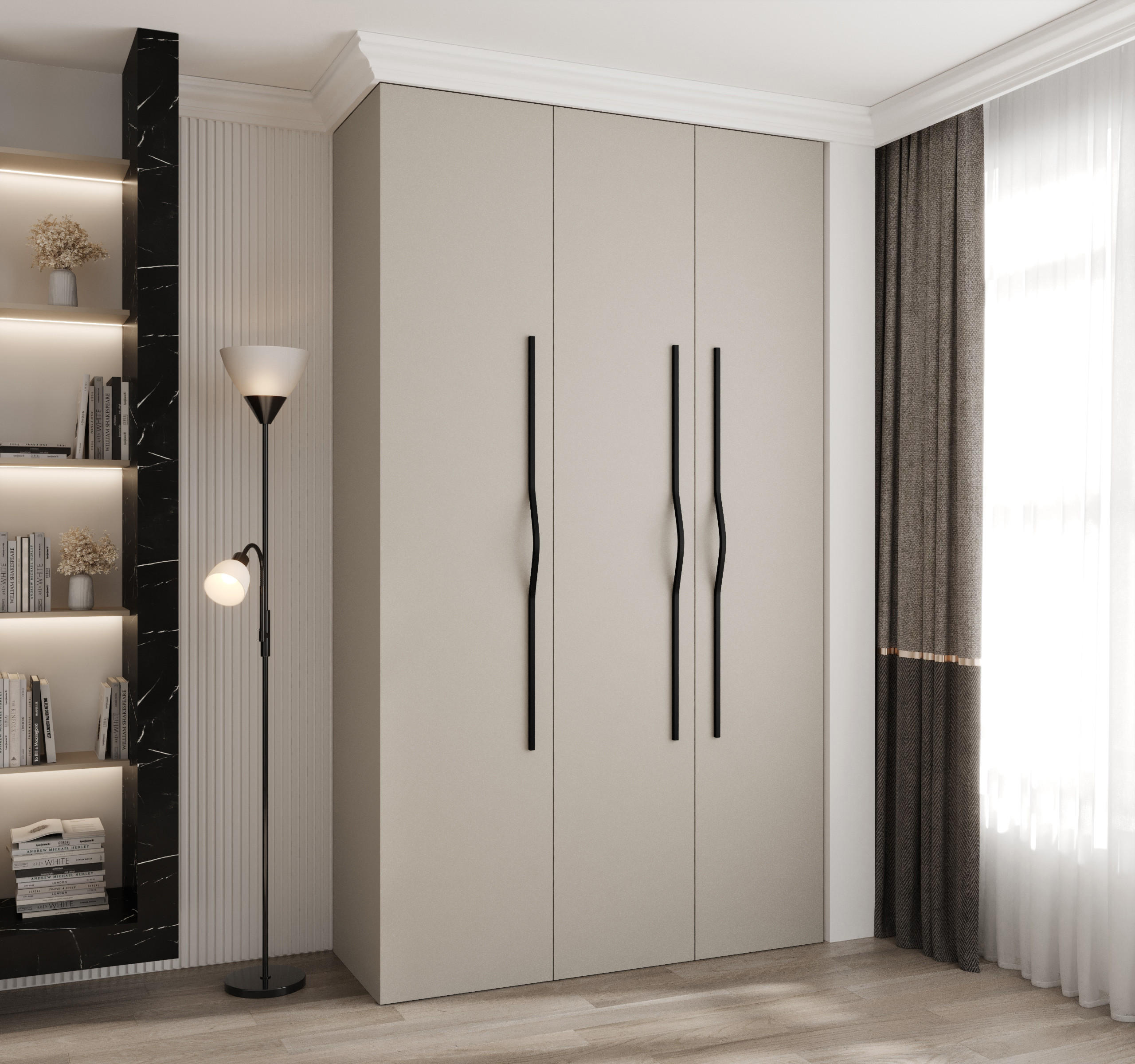 DREHTÜRENSCHRANK 245,5/140/40 3-türig - Kaschmir/Schwarz, Holz/Metall (140/245.5/40cm) - Abiks Möbel