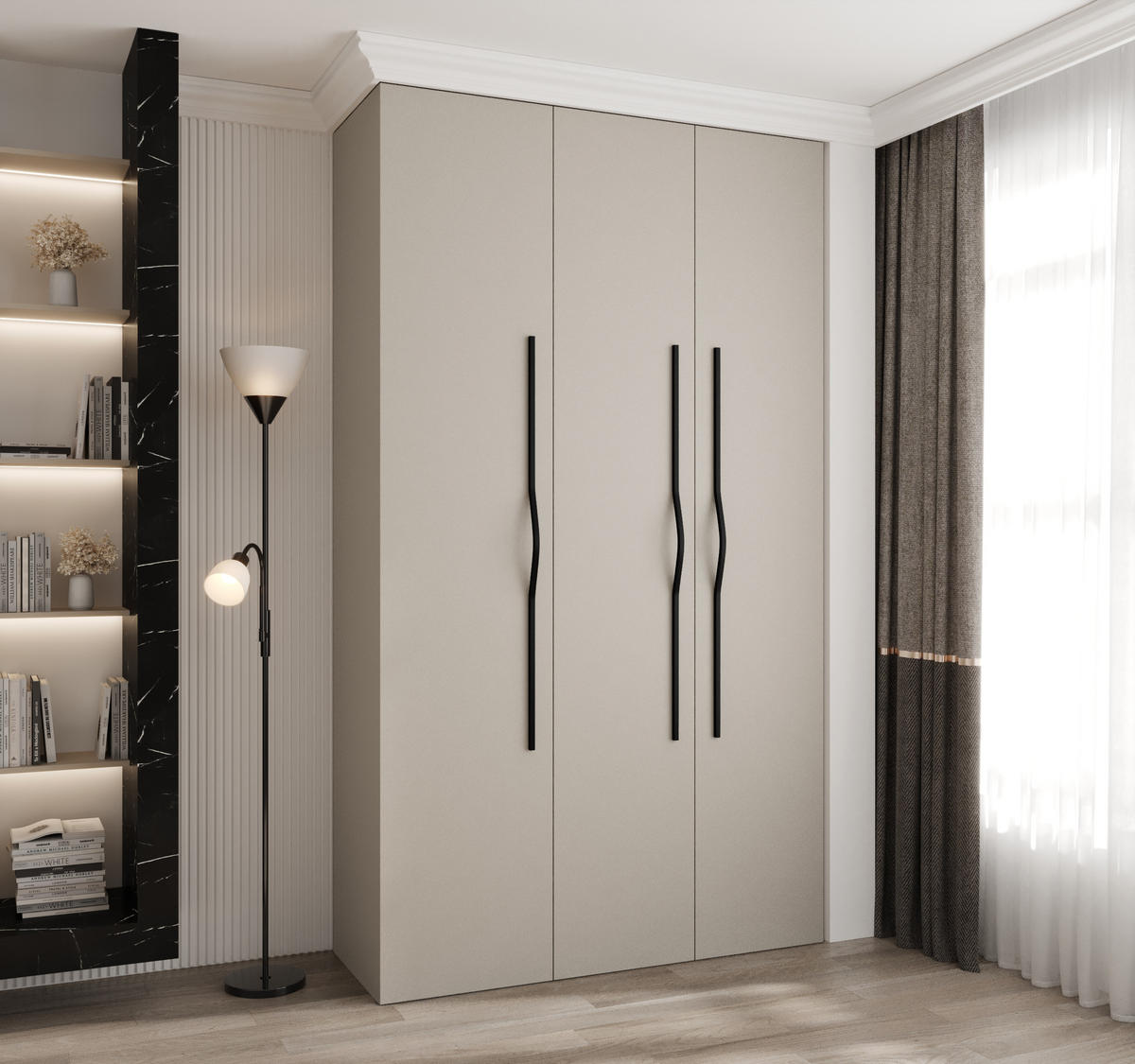 DREHTÜRENSCHRANK 245,5/140/40 3-türig - Kaschmir/Schwarz, Holz/Metall (140/245.5/40cm) - Abiks Möbel