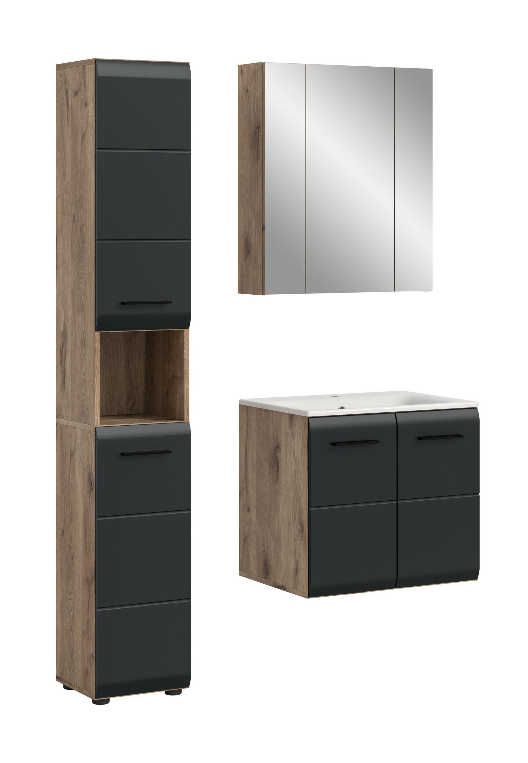 BADEZIMMER Alba 4-tlg. (B/H/T: ca. 105/185/46 cm) in Nox Oak /schwarz matt - Eiche Artisan, Holz (105/185/46cm)