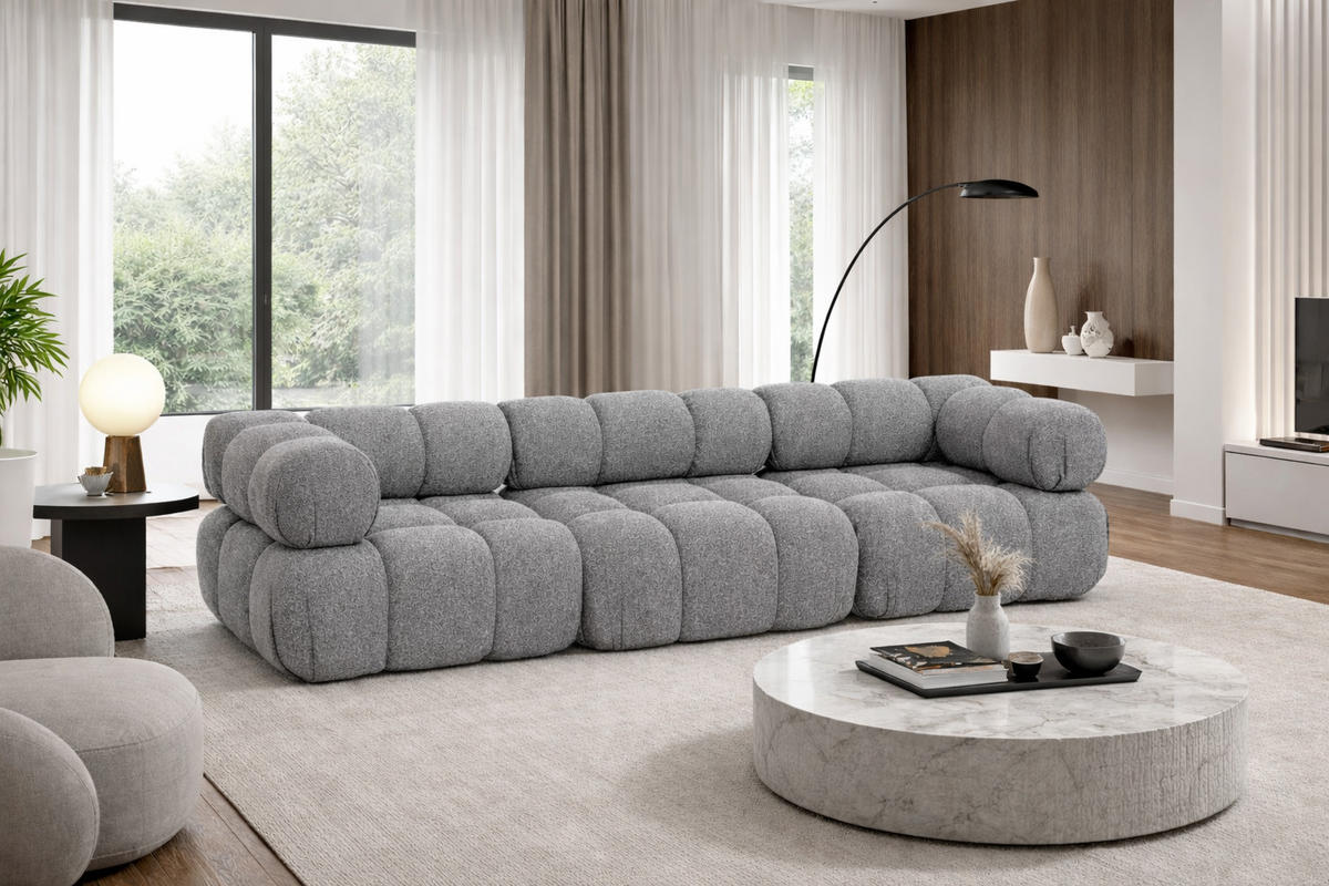 COUCH, 3-Sitzer Modular, Bouclé-Stoff Abriamo, Dunkelgrau, Selia - Dunkelgrau, Holz (285/70/95cm) - Kaiser Möbel