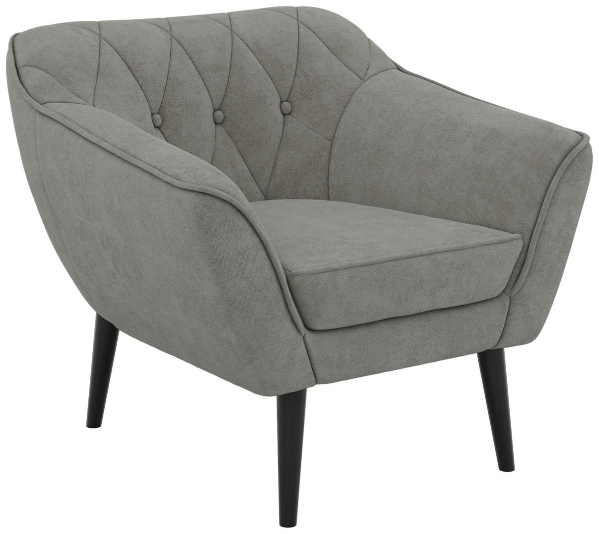KRESLO PIRS - Sivá Štruktúrovaná látka - Čierne nohy - čierna/sivá, kompozitné drevo/textil (80/75/74cm) - MKS