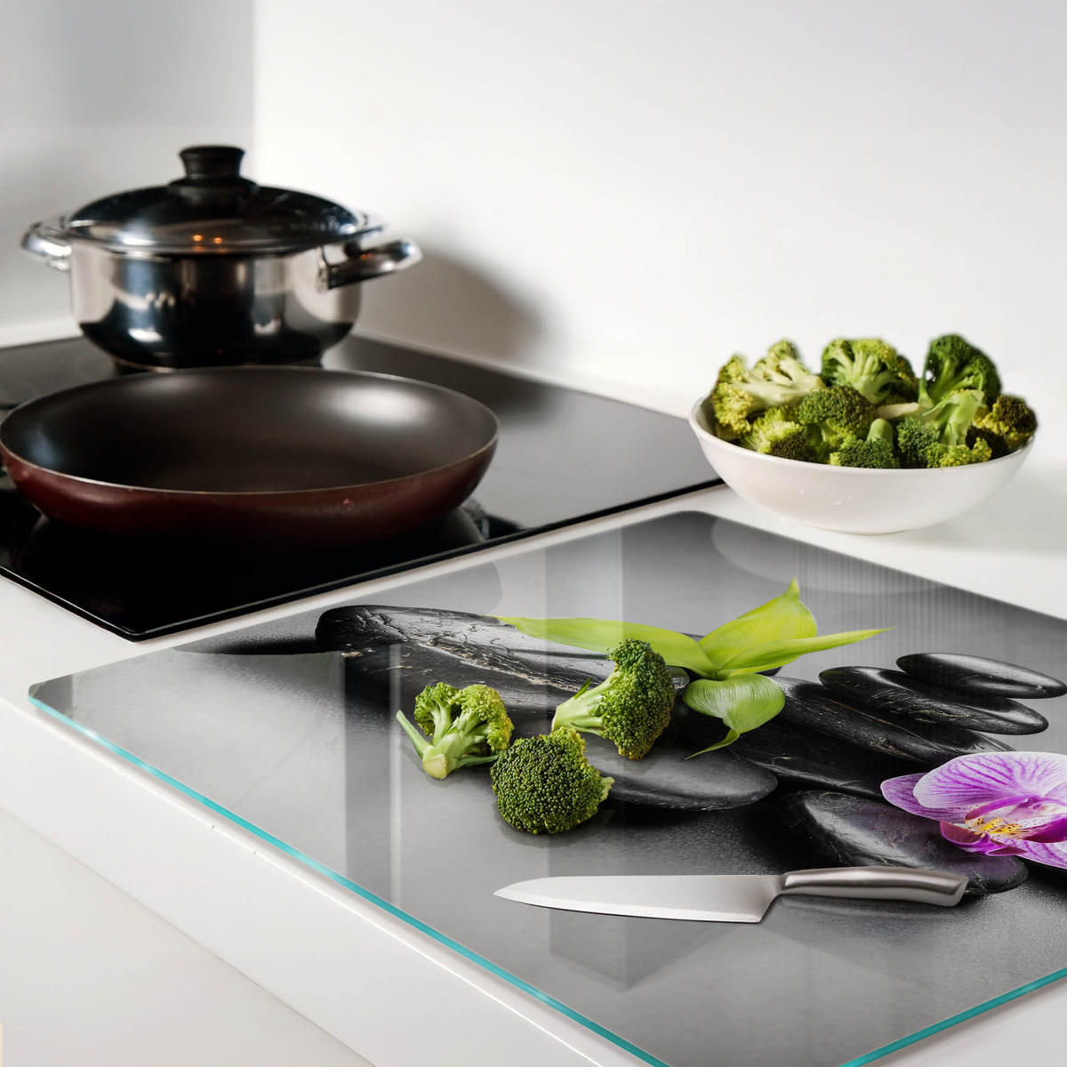 GLASPLATTE 60x52 cm Zen-Steine - Schwarz, Glas (60/0.4/52cm) - TULUP