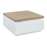 COUCHTISCH mit 2 Schubladen & LEDs - MDF lackiert - Weiß & Eichefarben - HALO II - Naturfarben, Holz (90/90/45cm) - Vente-Unique