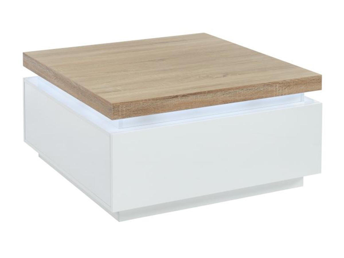 COUCHTISCH mit 2 Schubladen & LEDs - MDF lackiert - Weiß & Eichefarben - HALO II - Naturfarben, Holz (90/90/45cm) - Vente-Unique