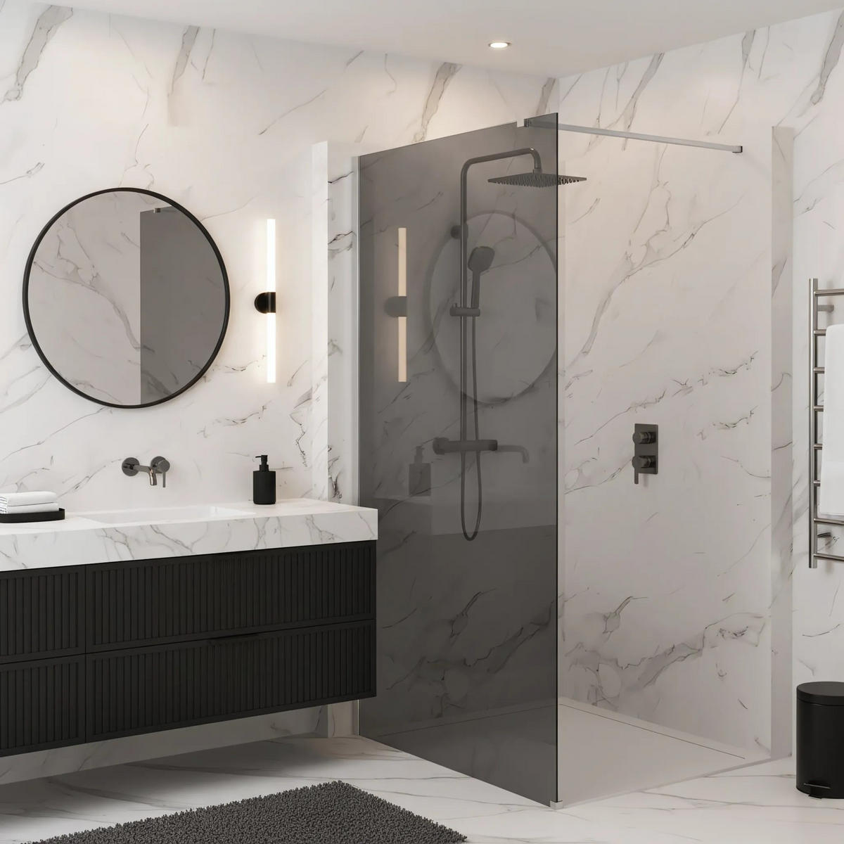 DUSCHWAND Rea Flexi Grey / Chrome 80 - Chromfarben, Glas (120/80/195cm) - REA