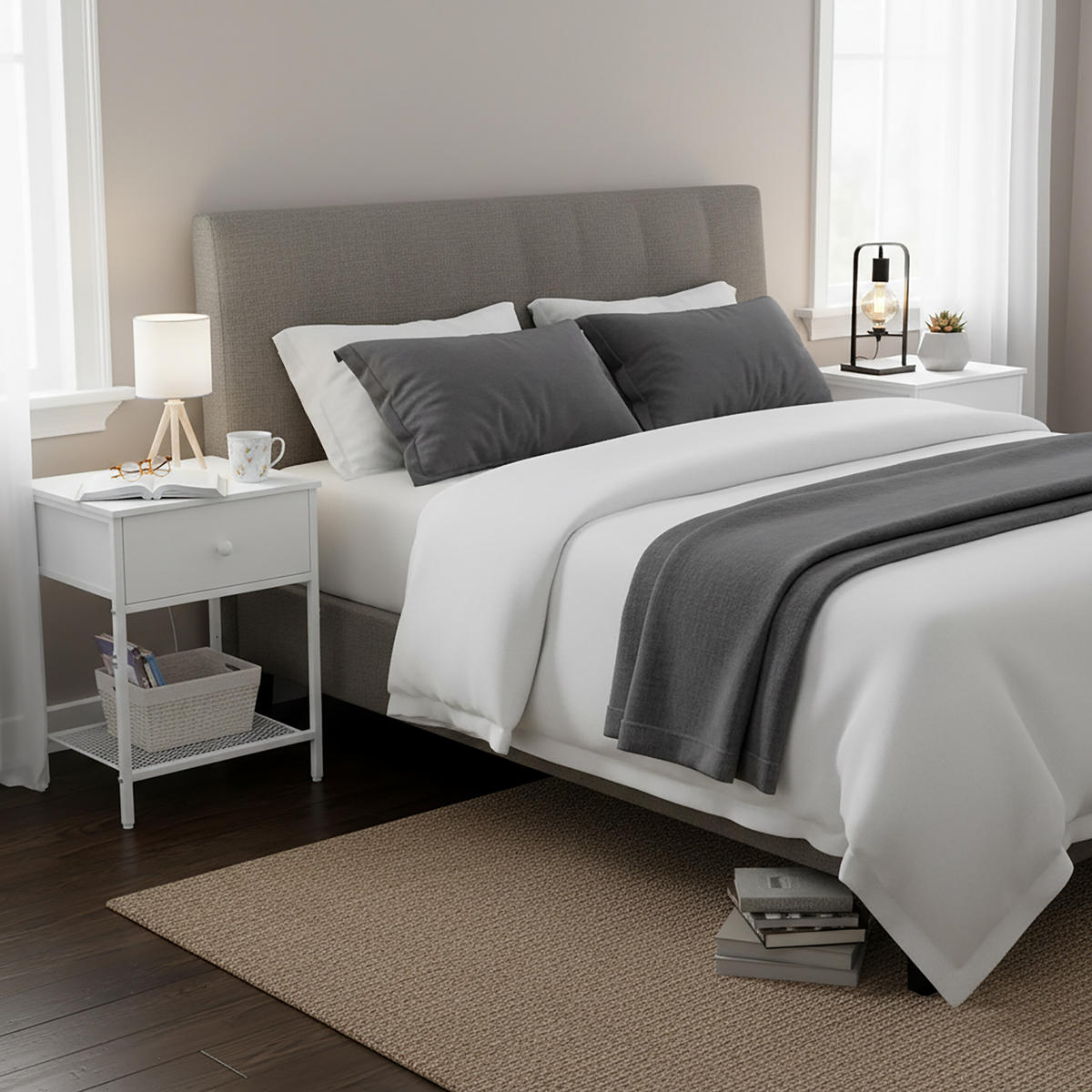 2XNACHTTISCH - Weiß, Holzwerkstoff/Textil (40/60/40cm) - Relaxdays