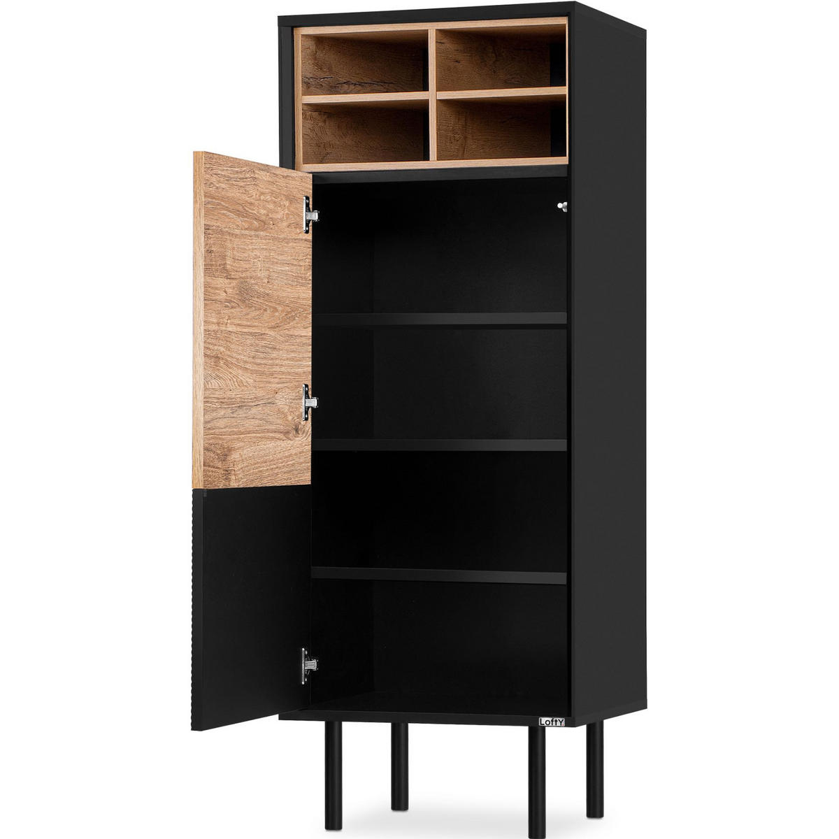 REGAL LOFTY Kreuzeinlage, schwarz / Eiche natur - Eichefarben/Multicolor, Holzwerkstoff (52/135/41cm) - KONSIMO®