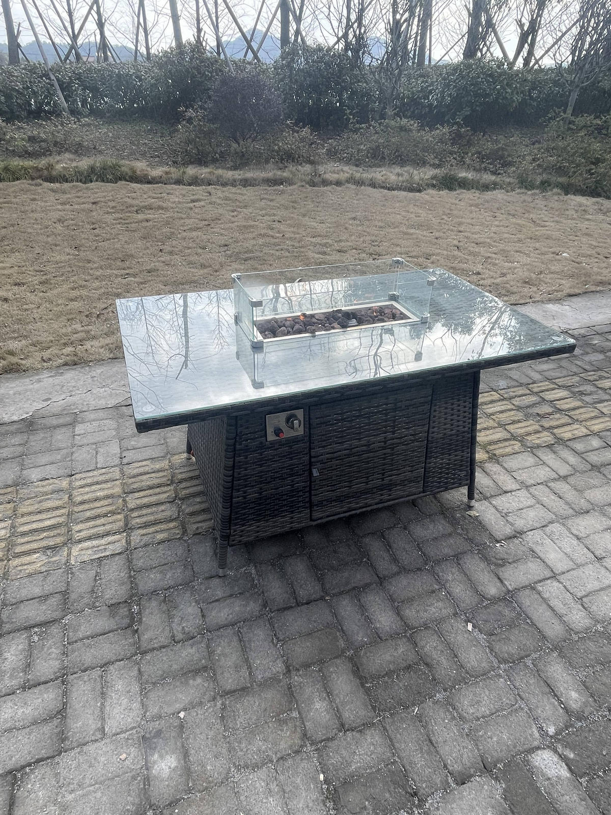 GARTENTISCHGRUPPE Polyrattan 5-Sitzer - Dunkelgrau/Grau, Glas/Kunststoff - Fimous