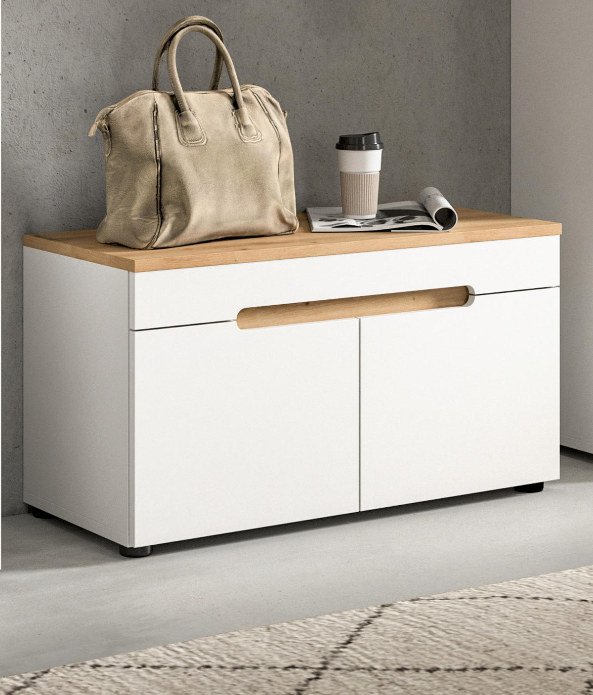 GARDEROBENBANK weiß, Eiche Artisan 80 cm, Schuhbank mit Soft-Close - Weiß, Holzwerkstoff (80/45/37cm) - Inn.Furn