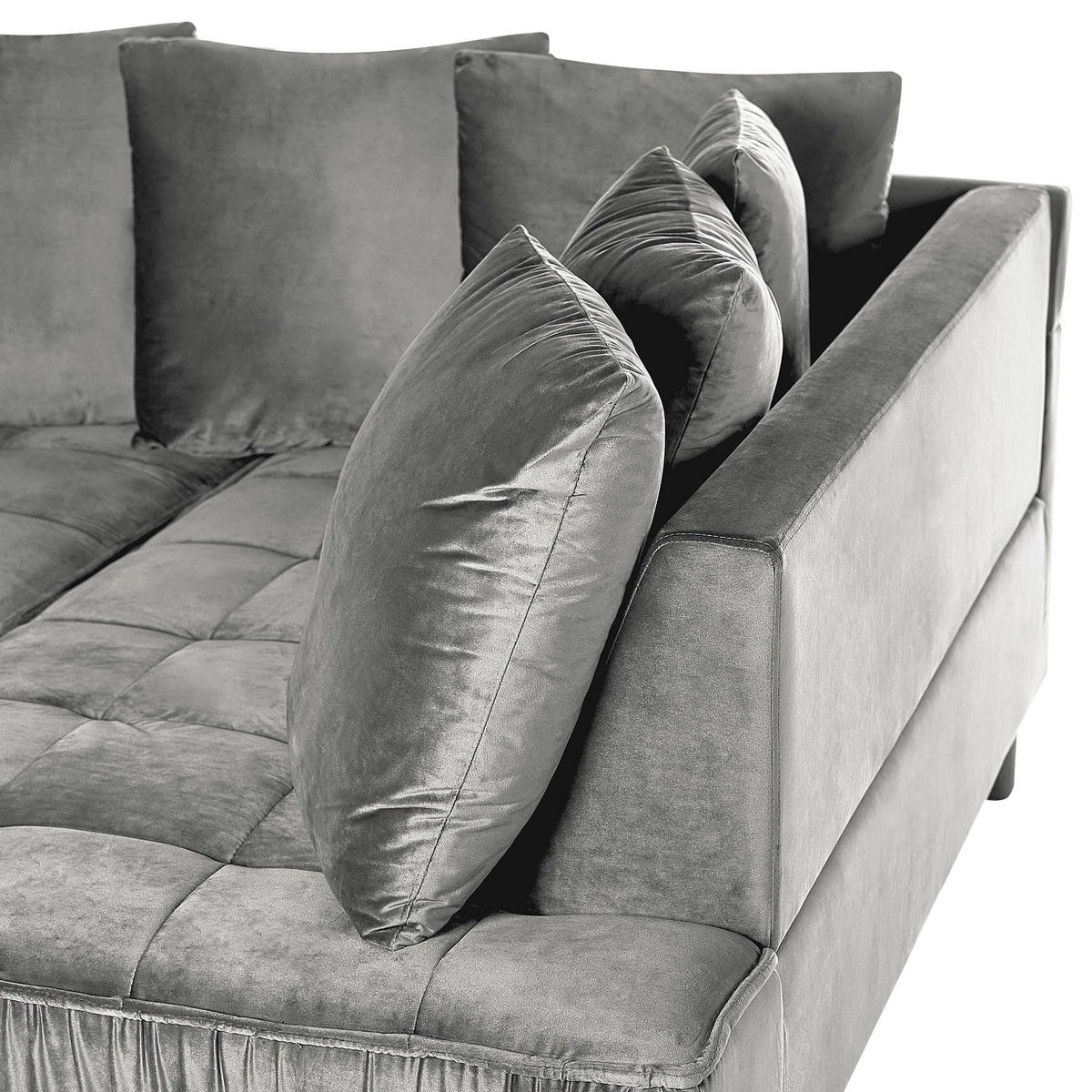 3-SITZER-ECKSOFA Samtstoff Hellgrau rechtsseitig Grena - Hellgrau, Textil (231/152cm) - Beliani