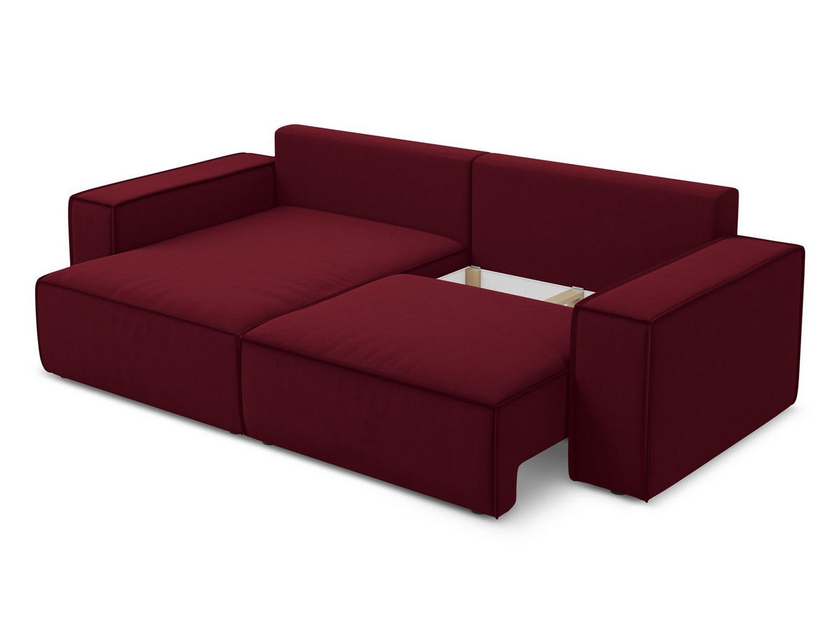 ECKSOFA mit Schlaffunktion Samt Stoff Rot - Bordeaux/Rot, Kunststoff/Textil (148/257cm) - Makamii