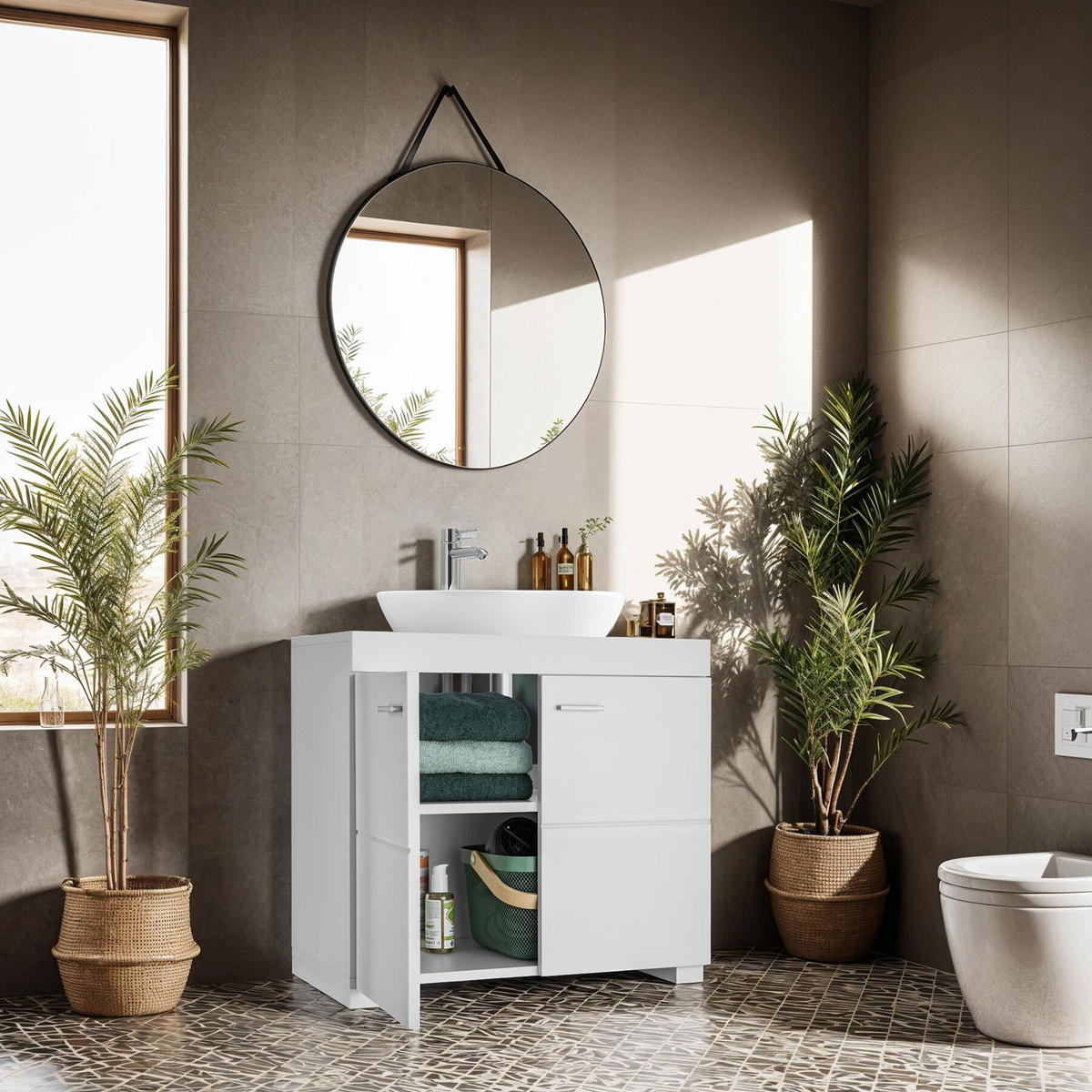 WASCHBECKENUNTERSCHRANK Idris, 60 x 35 x 56 cm, weiß - Weiß, Holzwerkstoff (60/56/35cm) - tectake