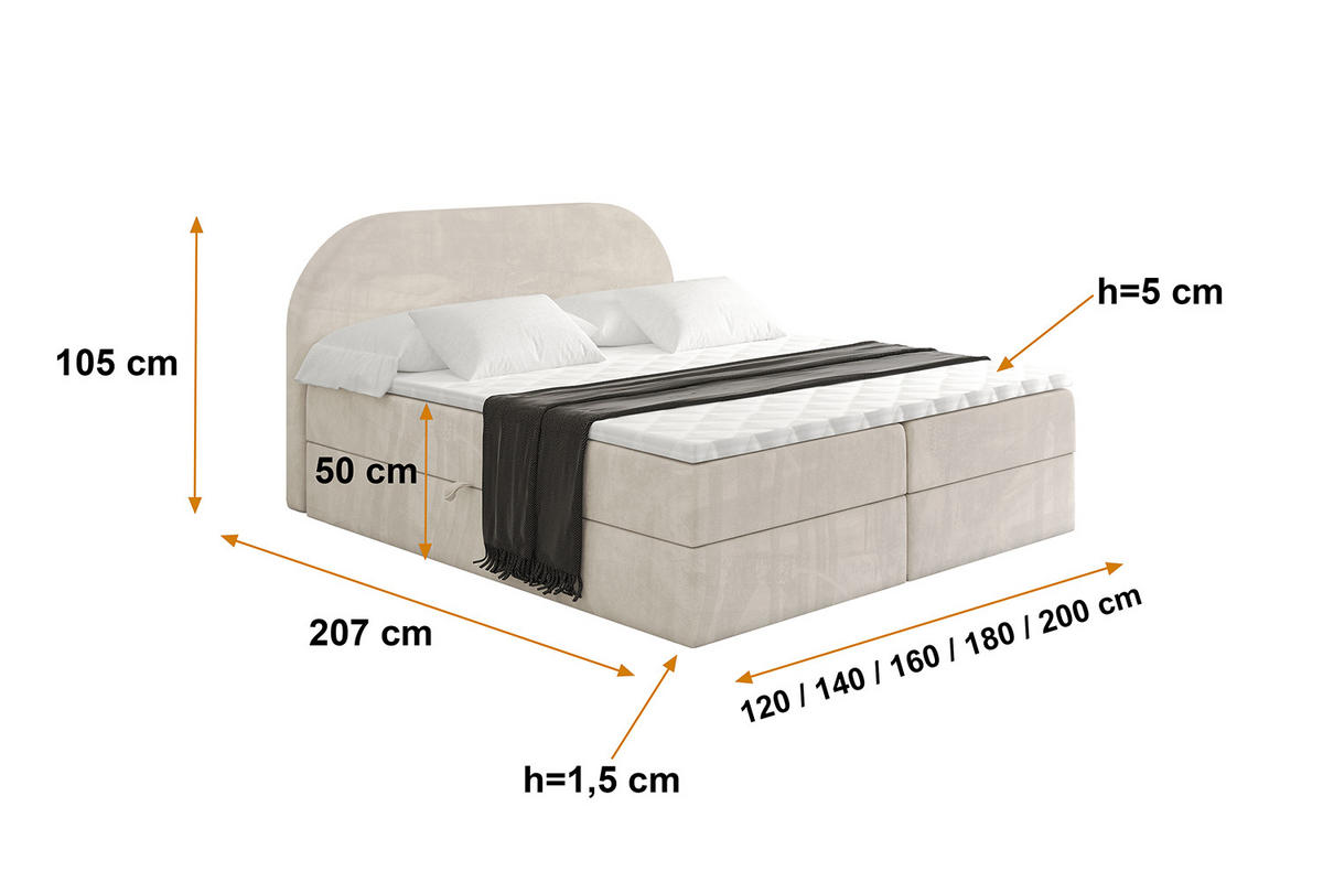 BOXBETT mit Matratze H3 und Lattenrost - NOX - 160x200 - Beige Casablanca - Beige, Holzwerkstoff/Kunststoff (160/200cm) - ALTDECOR
