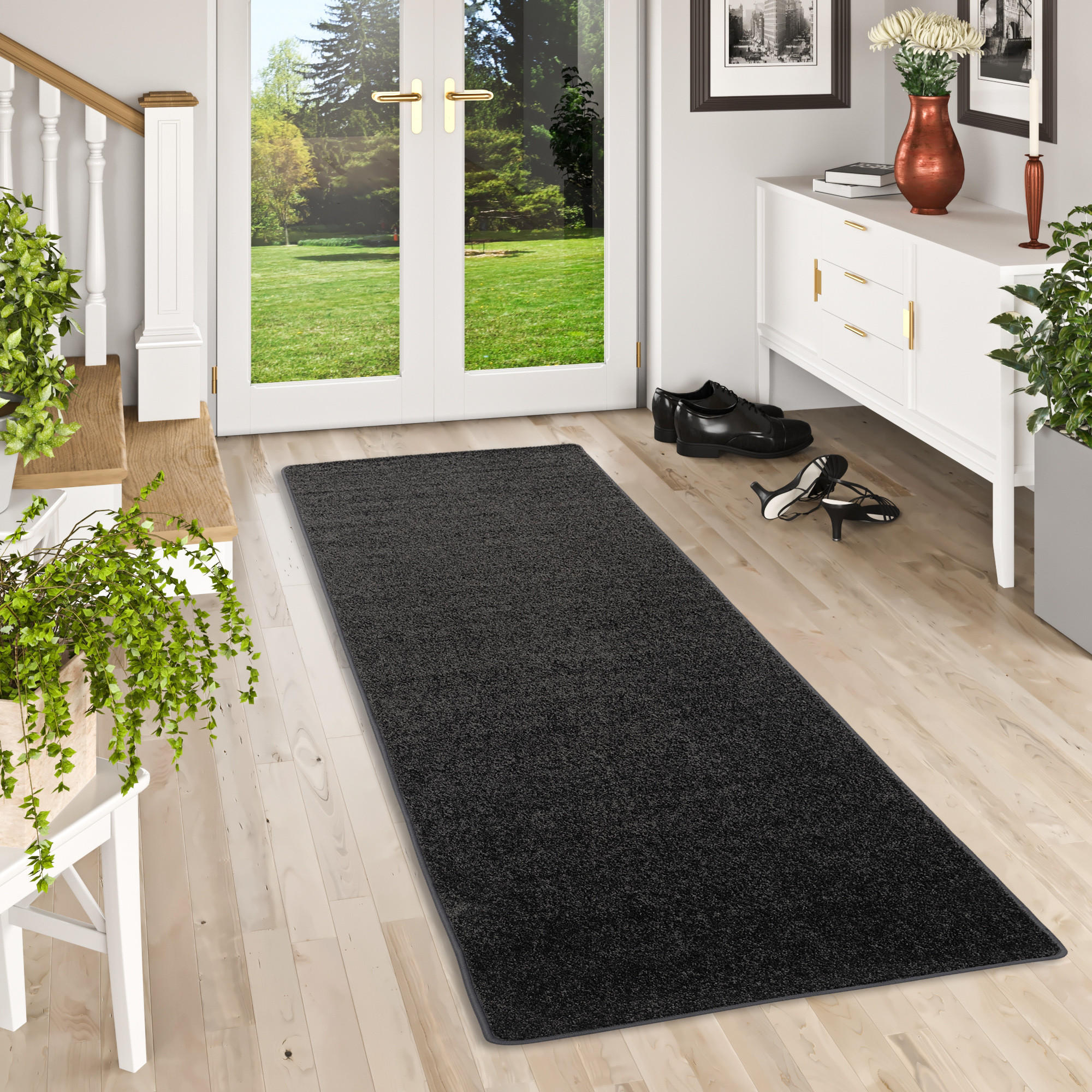 HOCHFLOR VELOURS LÄUFER TEPPICH LUNA - Anthrazit, Textil (80/320cm) - Snapstyle