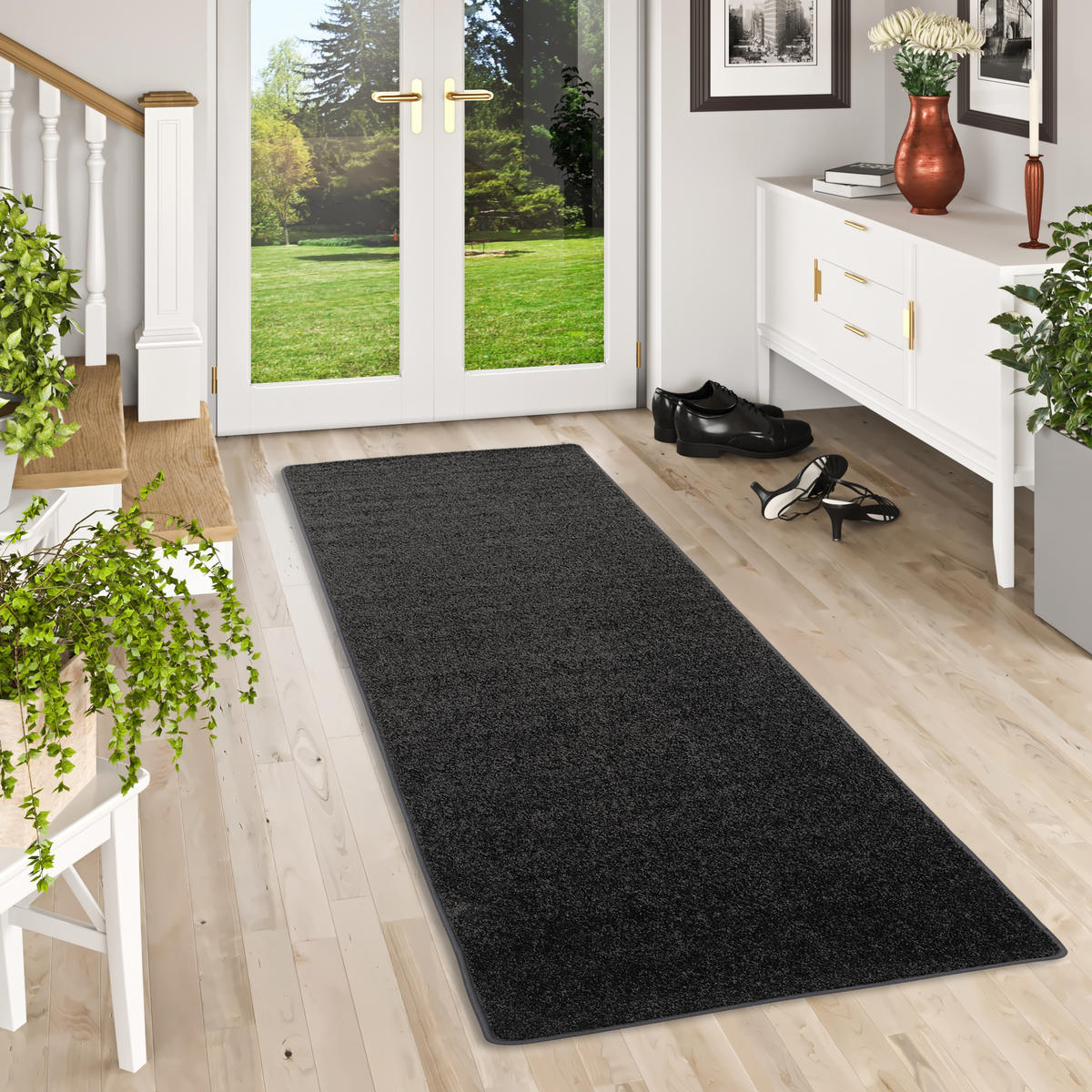HOCHFLOR VELOURS LÄUFER TEPPICH LUNA - Anthrazit, Textil (100/400cm) - Snapstyle