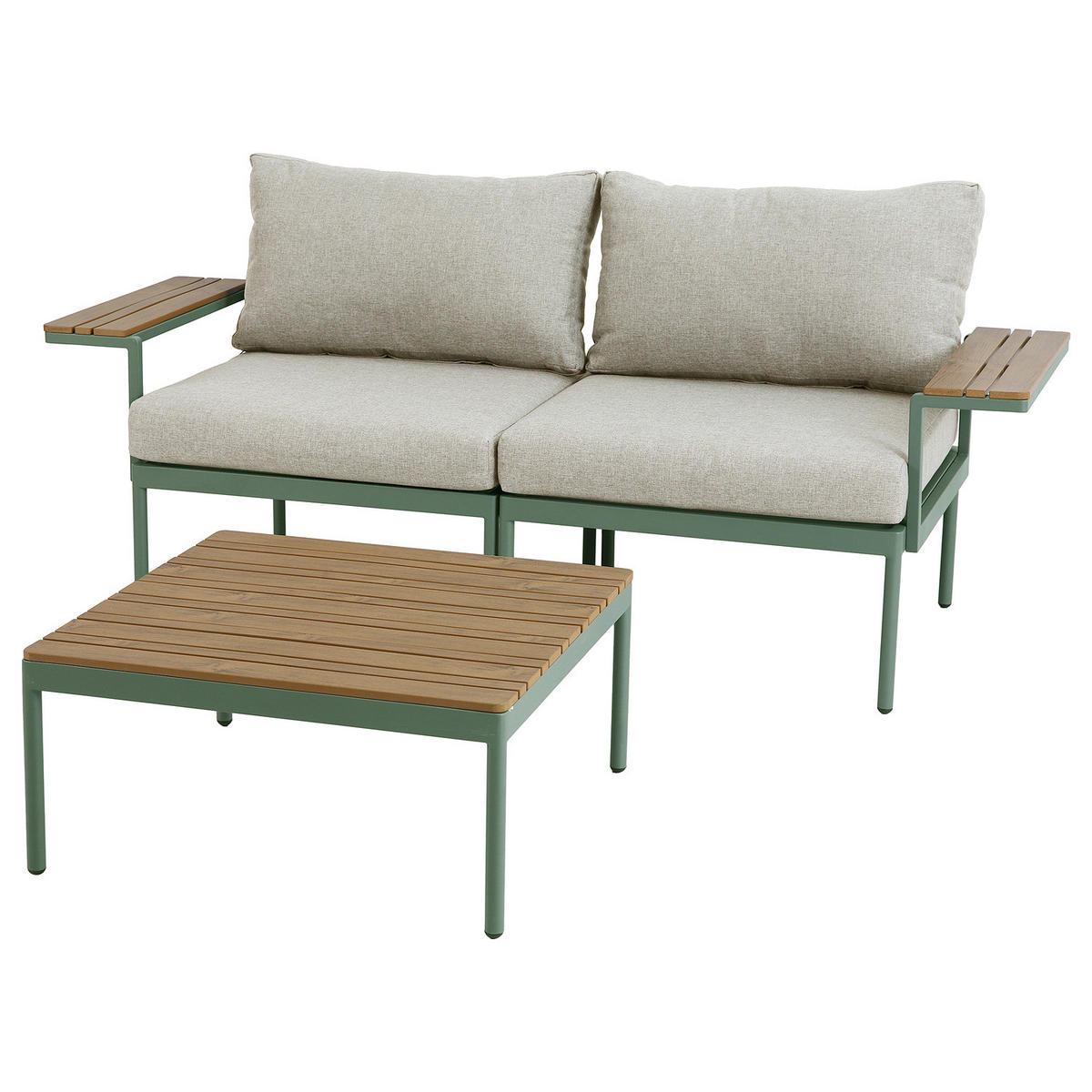 MODULARES LOUNGESET - 3-teilig - Stahl / Olefin - Grün, Kunststoff/Textil - home24