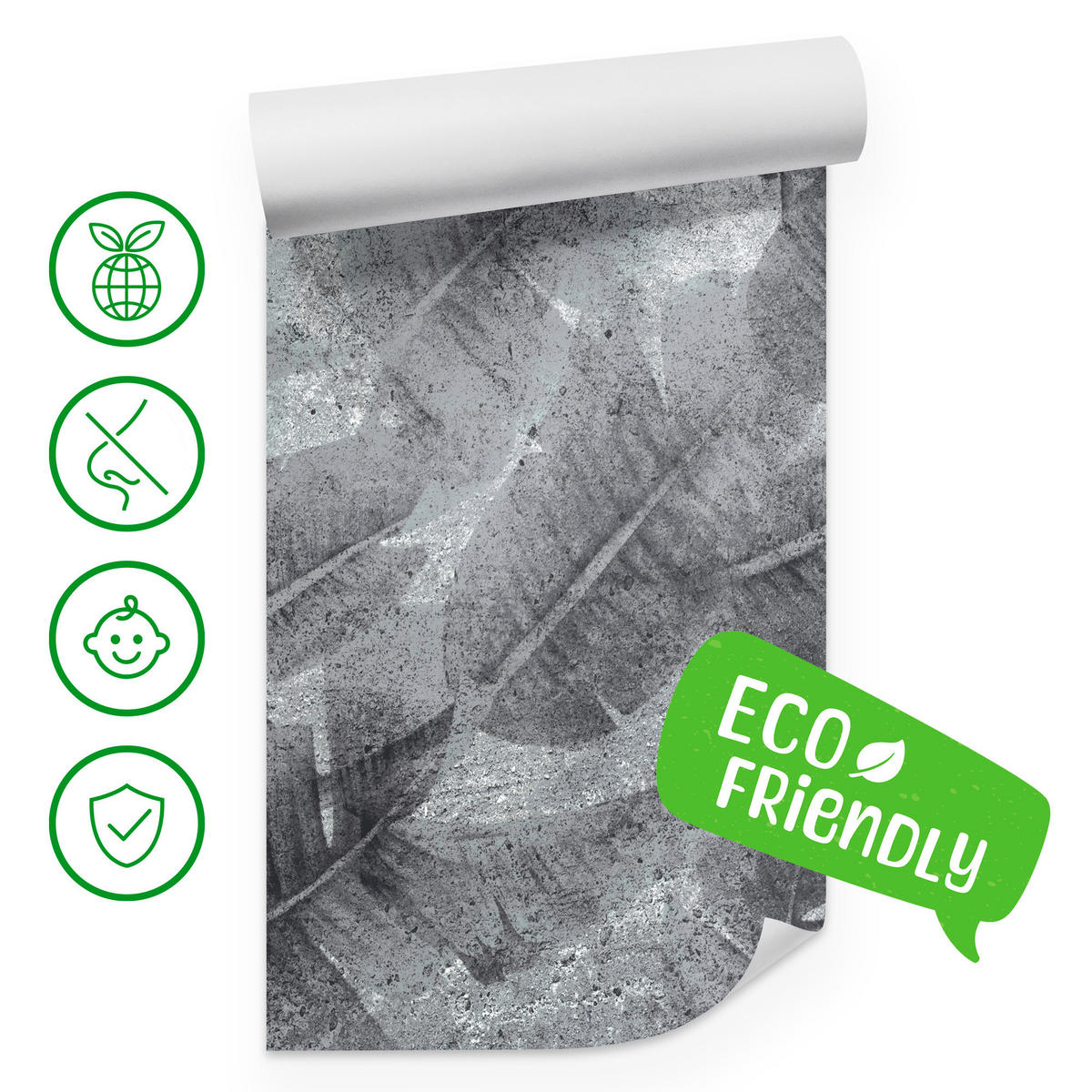 FOTOTAPETE Blätter auf Beton Abstraktion Vintage 400x280 - Grau, Papier (400/280cm) - Muralo