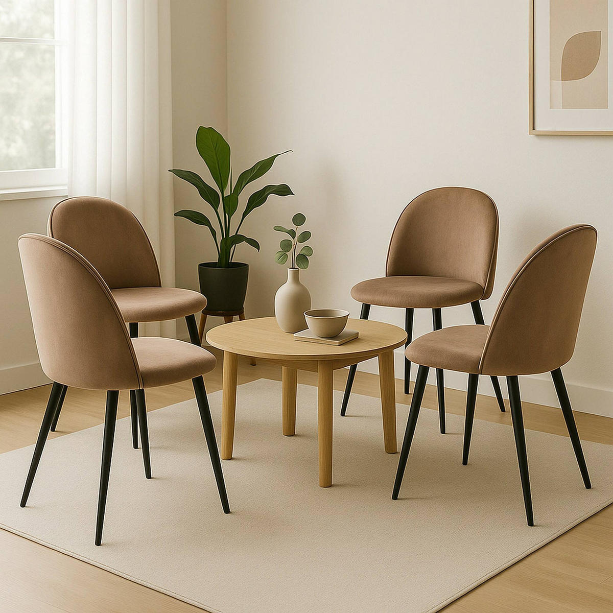 STUHL 4er Set in Metall Grau 53.5x50.5h81.5 - Schwarz, Metall (50.5/81.5/53.5cm) - DMORA