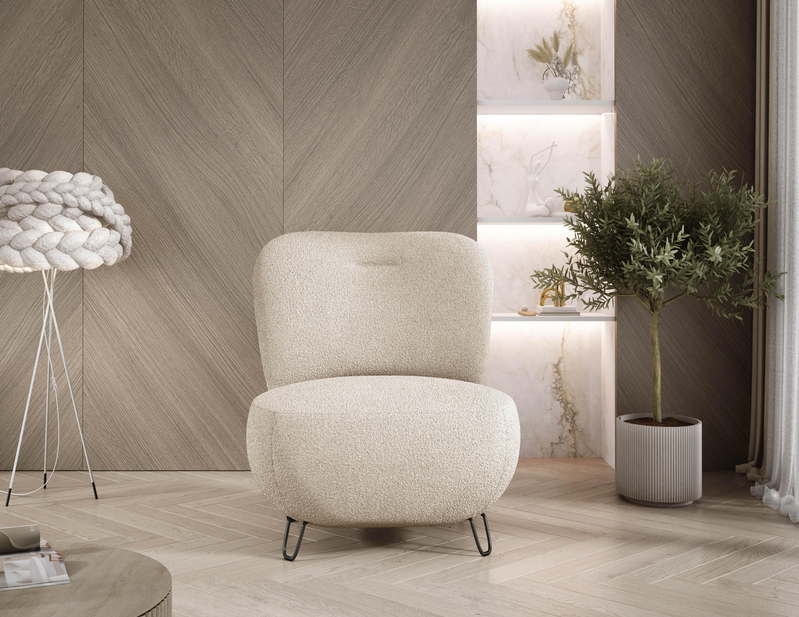 SESSEL LUIS, Skandinavischer Stil – Freistehend, 82×56×82 cm, PULVERWEISS - Sandfarben/Schwarz, Holz/Textil (82/82/66cm) - DomoHome