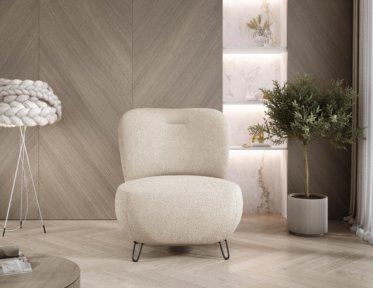 SESSEL LUIS, Skandinavischer Stil – Freistehend, 82×56×82 cm, PULVERWEISS - Sandfarben/Schwarz, Holz/Textil (82/82/66cm) - DomoHome