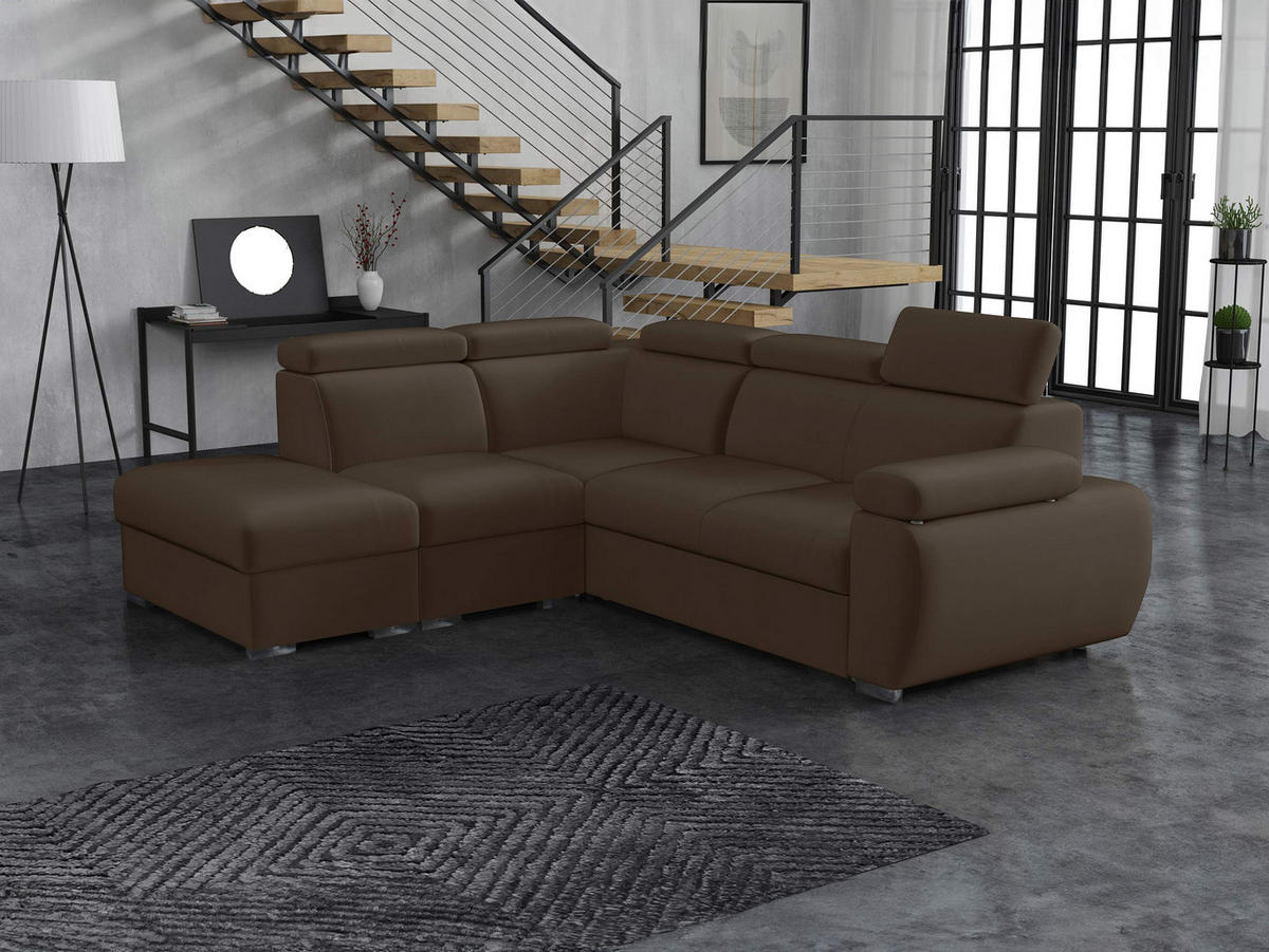 ECKSOFA Boston 2RR1P, Seite: Links PUFAP+R+1P(65)+2R - Silberfarben/Braun, Holz/Textil (260/230cm) - MIRJAN24