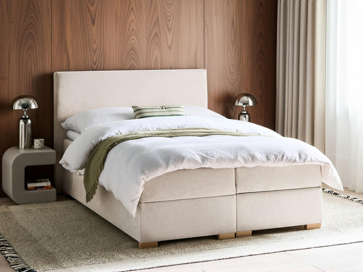 BOXSPRINGBETT mit Stauraum 140/200 cm Stoff Hellbeige Major - Beige, Textil (140/200cm) - Beliani